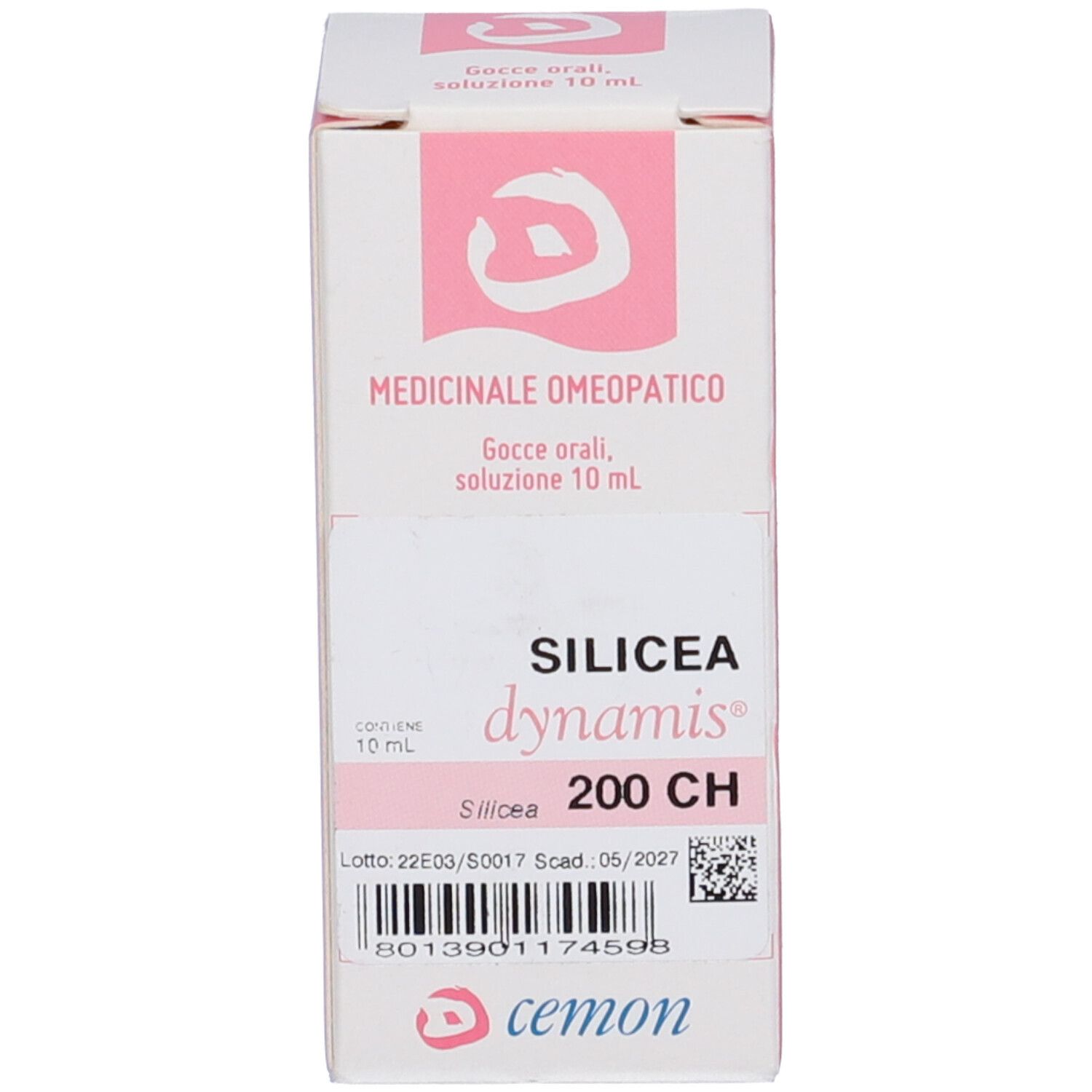 Confezione del prodotto. Scatola bianca con accenti rosa e testo. Contiene un flacone.