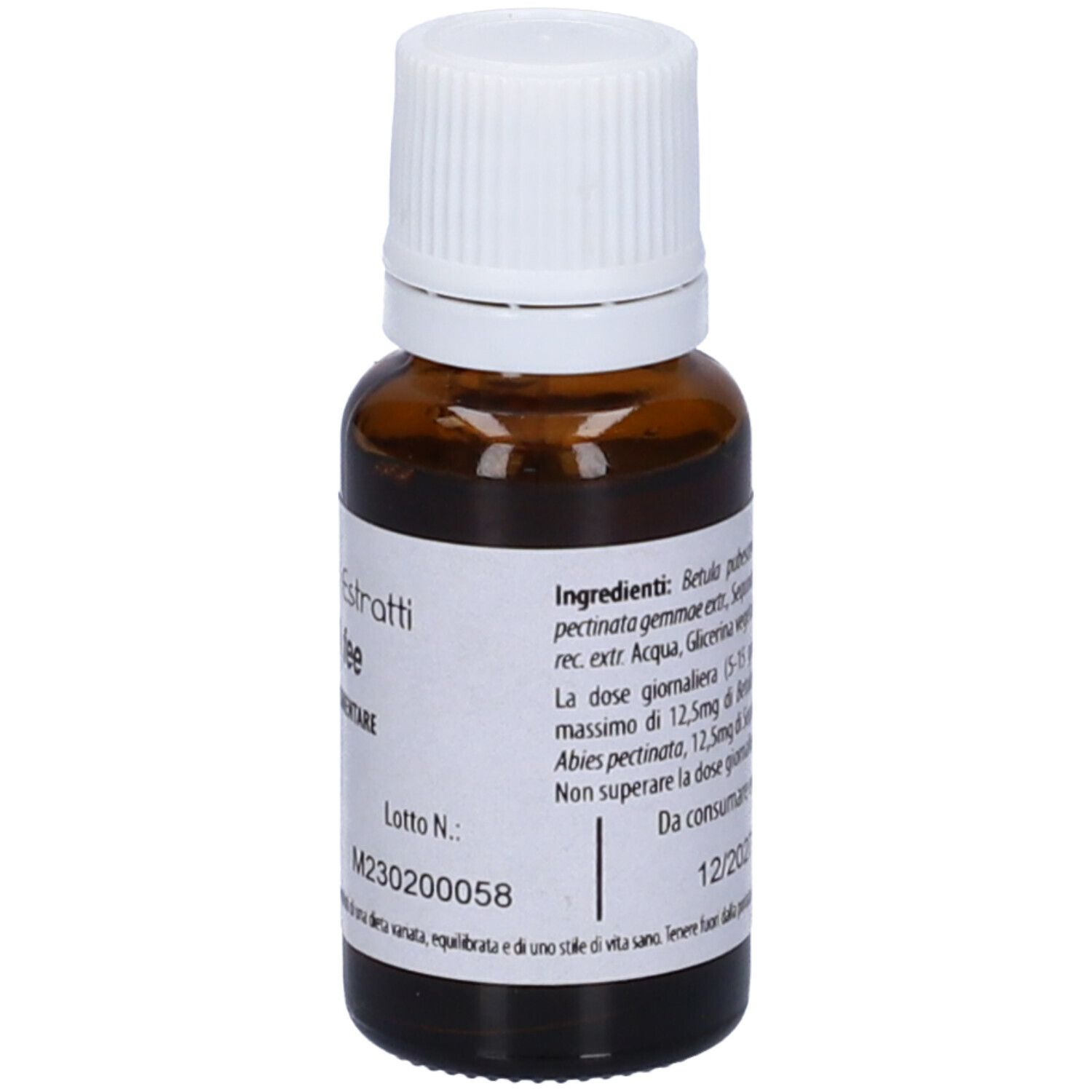 Flacone di vetro marrone con tappo bianco. Scritta: Fito Embryo Estratti OSTEO fee, 15ml.
