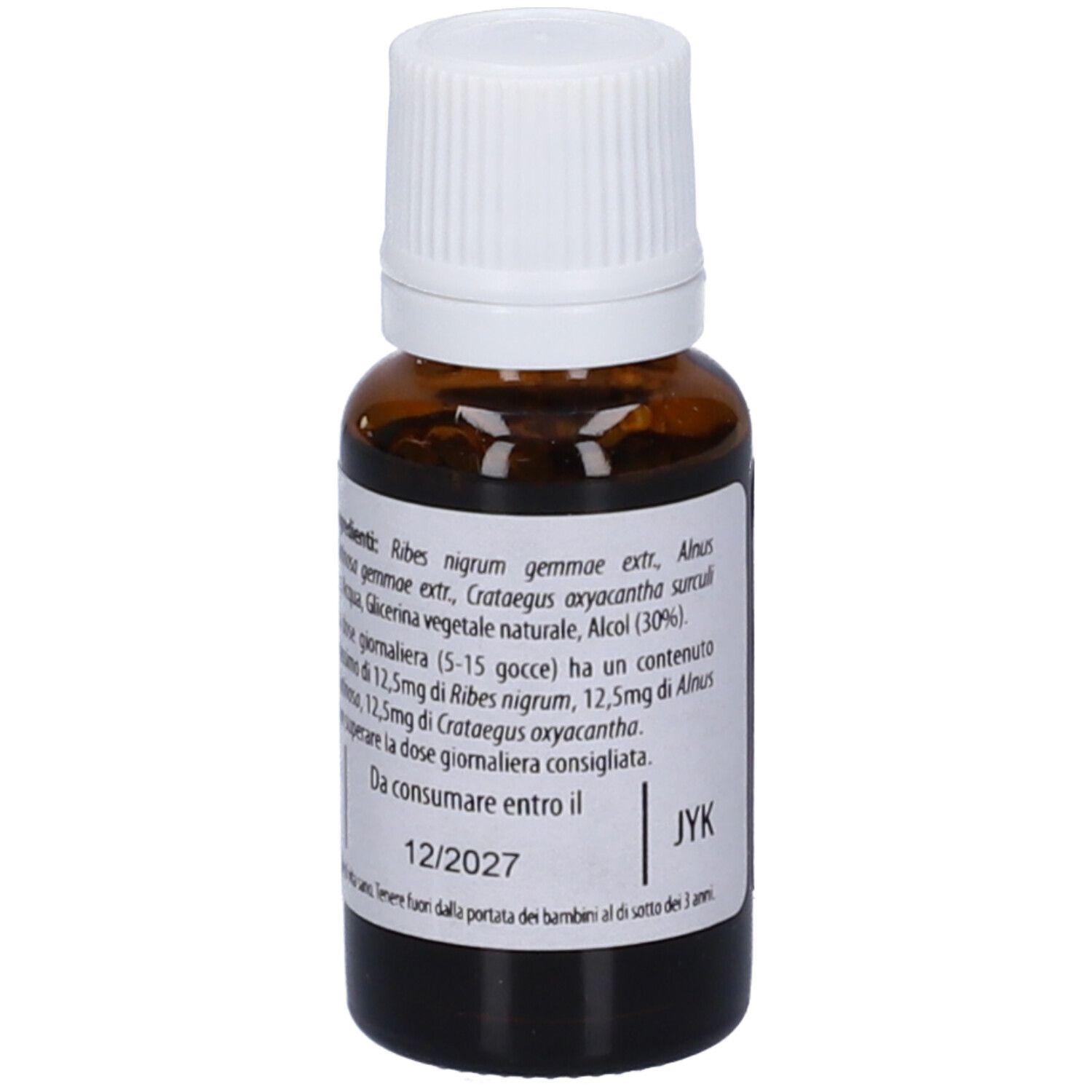 Flacone di vetro marrone con tappo bianco ed etichetta. Scritta: Fito Embryo Estratti SOS fee, 5%, 15ml. Etichetta con ulteriori informazioni.
