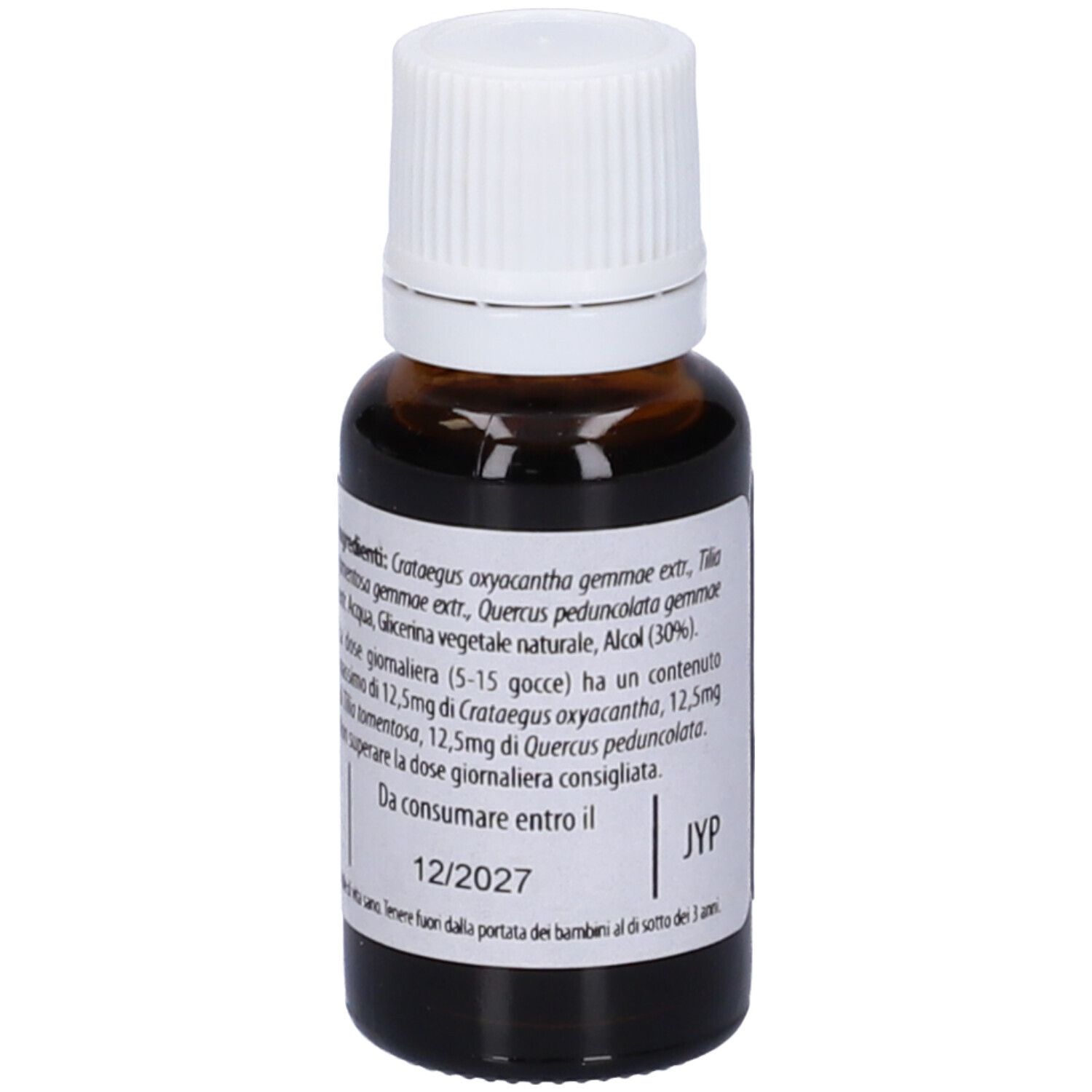 Flacone di vetro marrone con tappo bianco. Scritta: Fito Embryo Estratti VITAL fee, 5%, 15ml. Con elenco ingredienti.