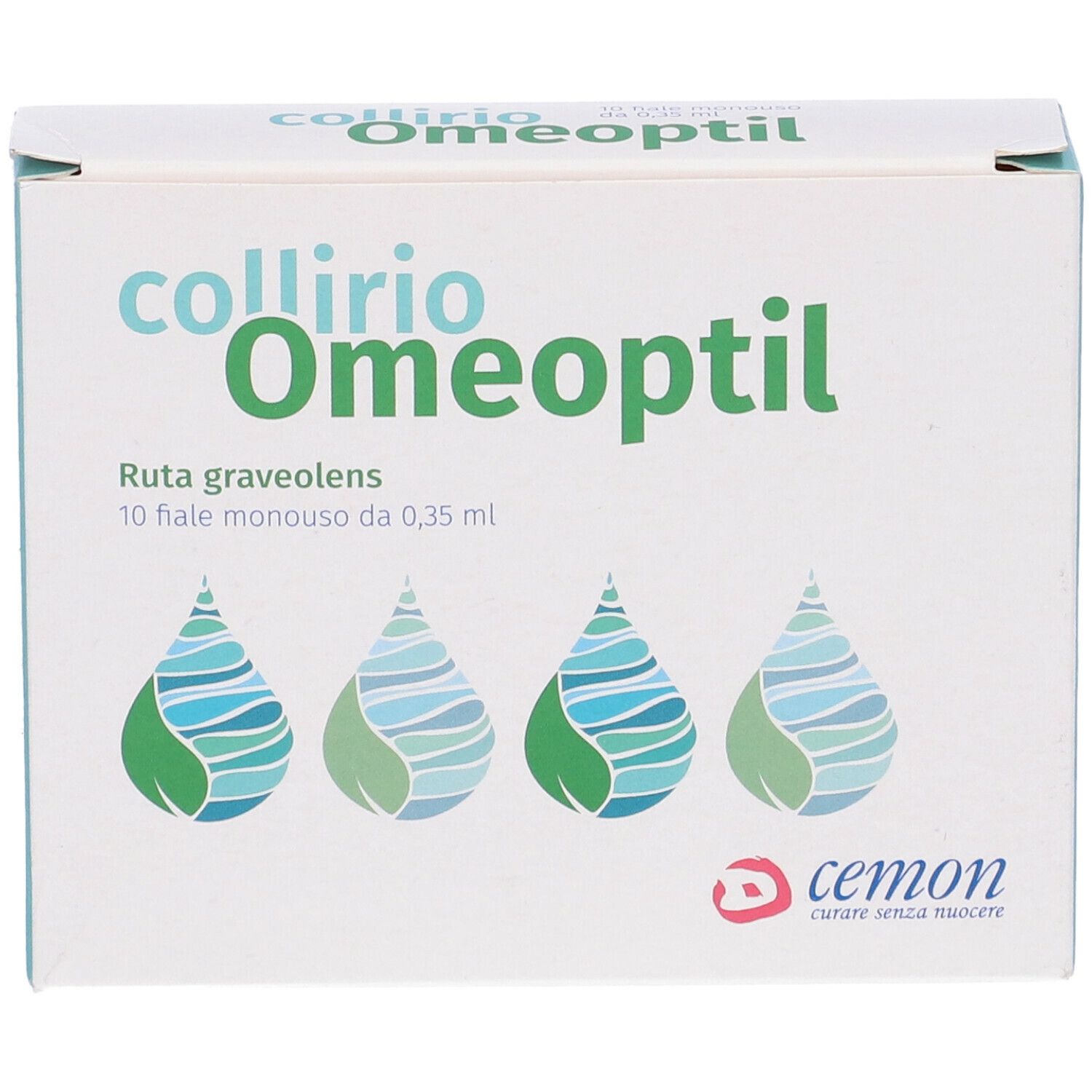 Confezione di collirio Omeoptil. Contiene 10 flaconcini monodose di Ruta graveolens.