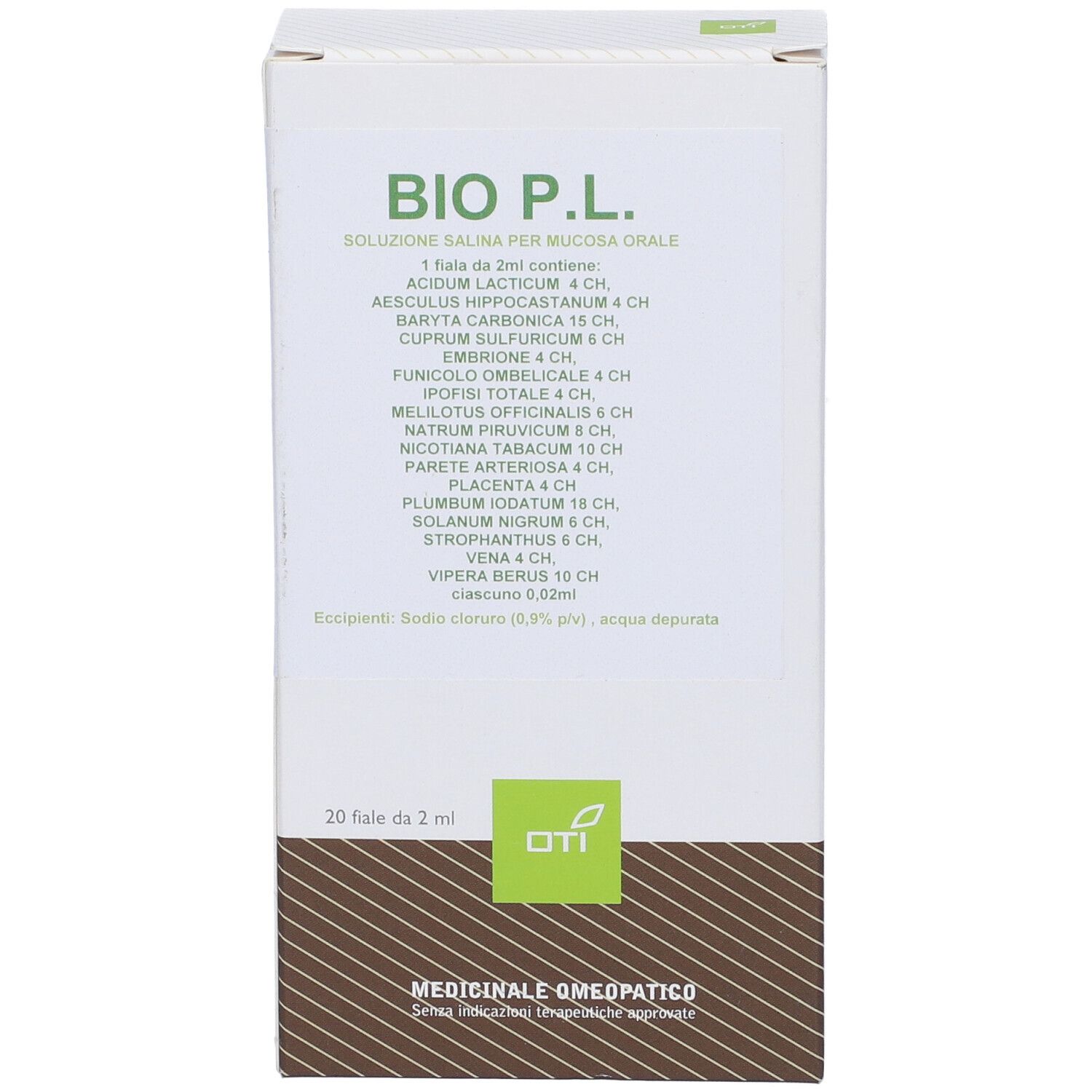 Fronte scatola BIO P.L. con informazioni e logo.