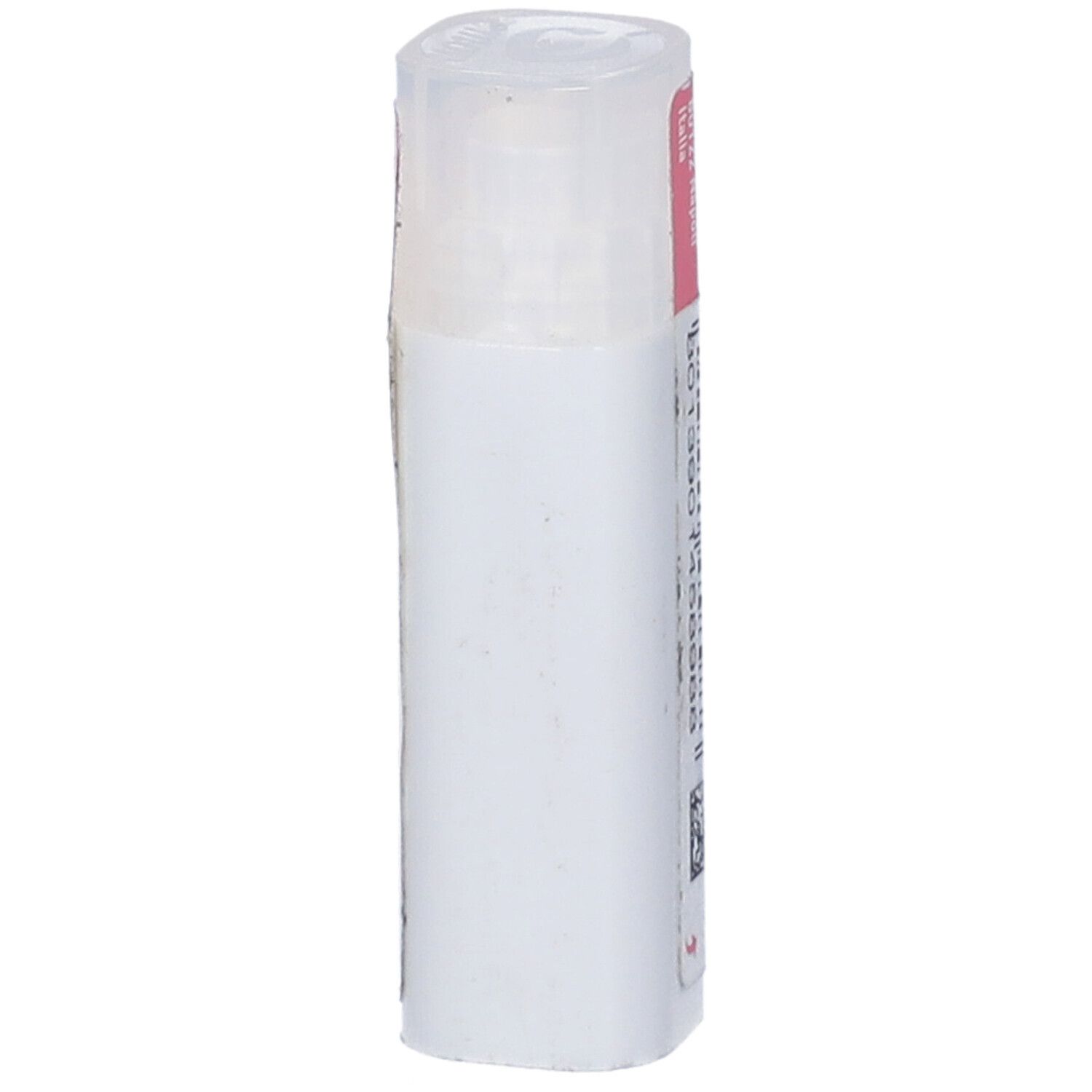 Confezione cilindrica, etichetta rosa. Scritta illeggibile. Coperchio trasparente.