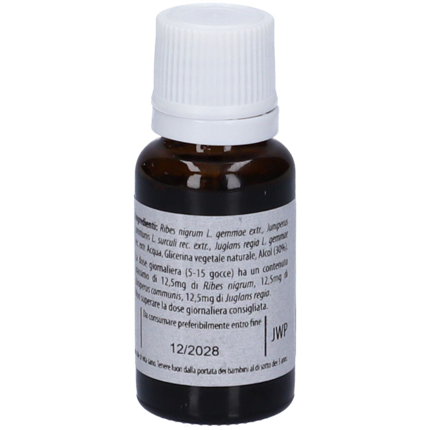 Flacone di vetro marrone con tappo bianco. Scritta: Fito Embryo Estratti Barriera fee, 15 ml.