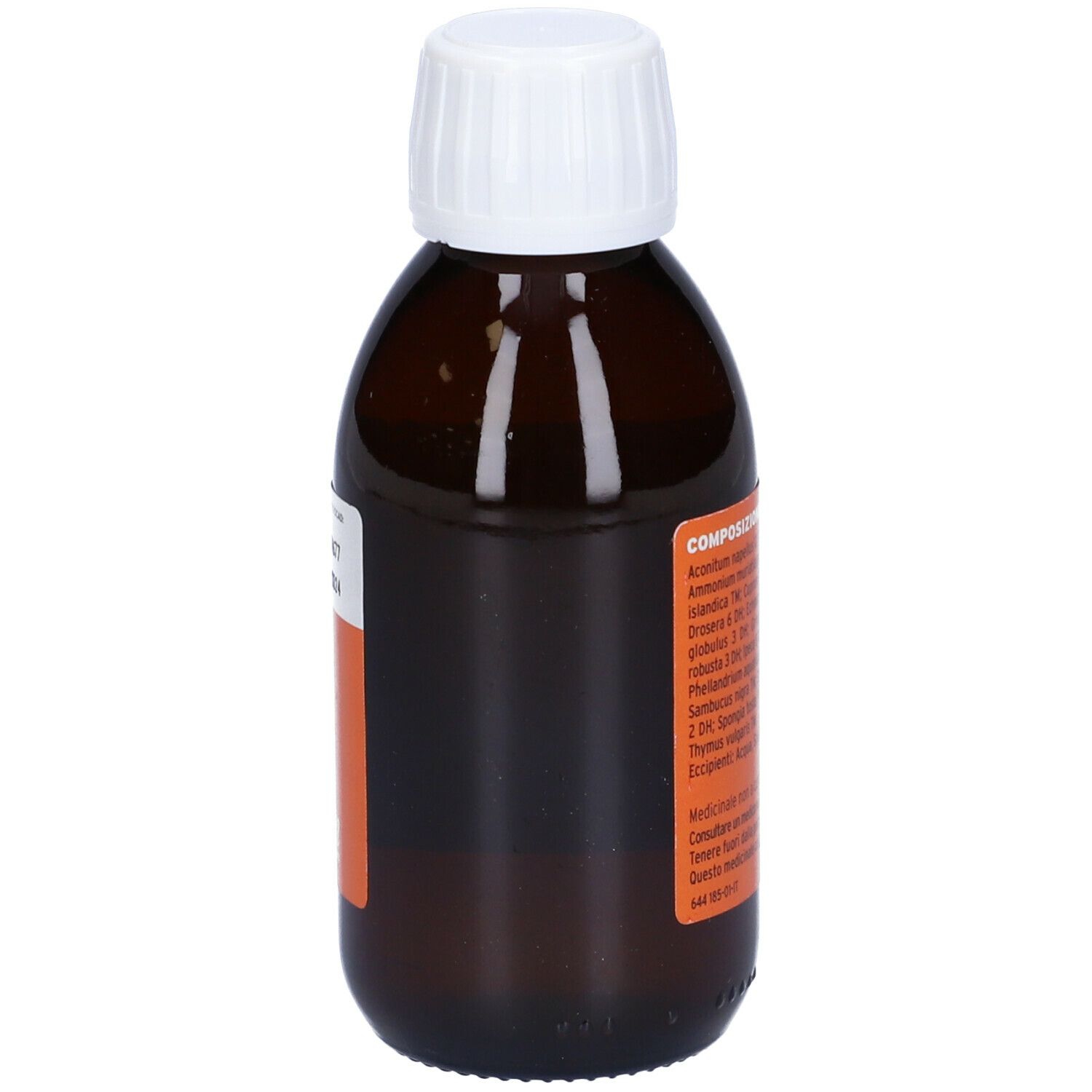 Flacone marrone con tappo bianco ed etichetta Rumegrin. Ingredienti e testo in italiano.