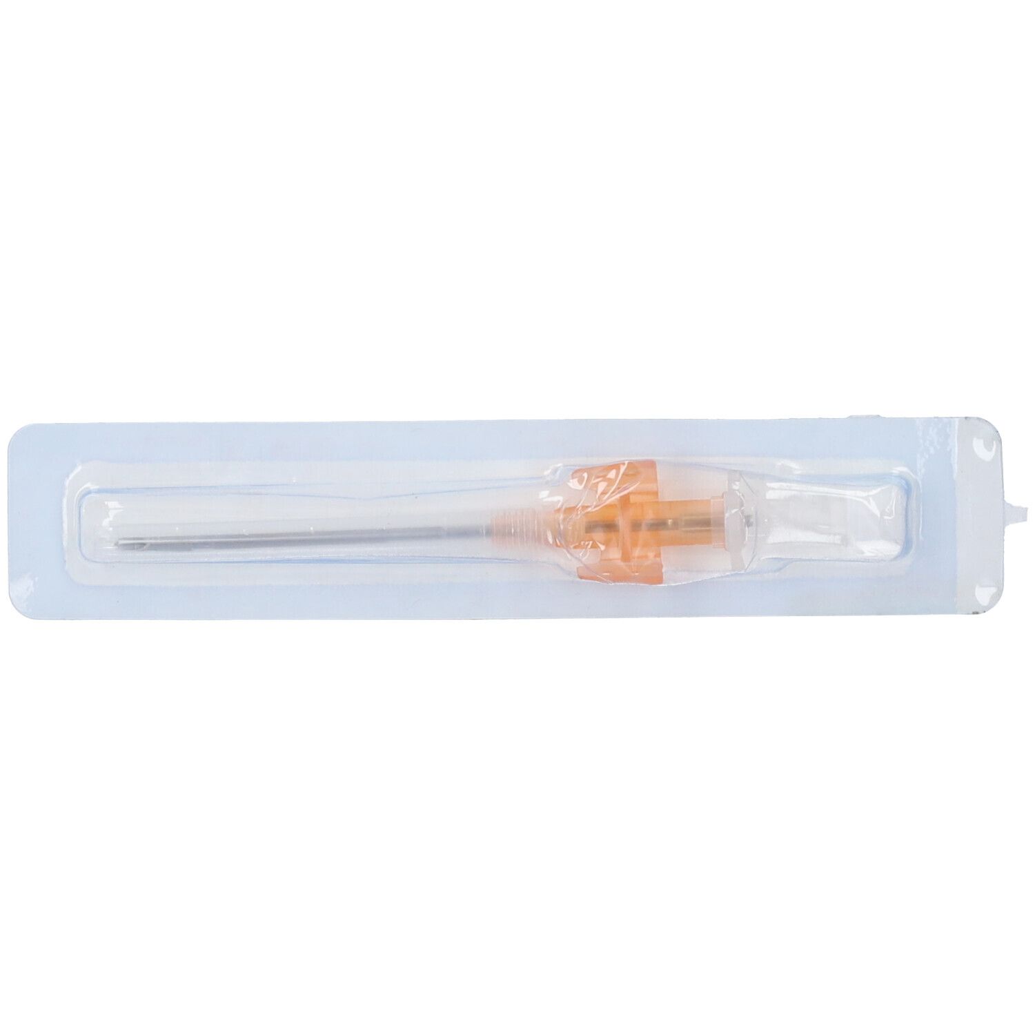 Ago cannula in confezione sterile. Protezione arancione. Confezione trasparente.