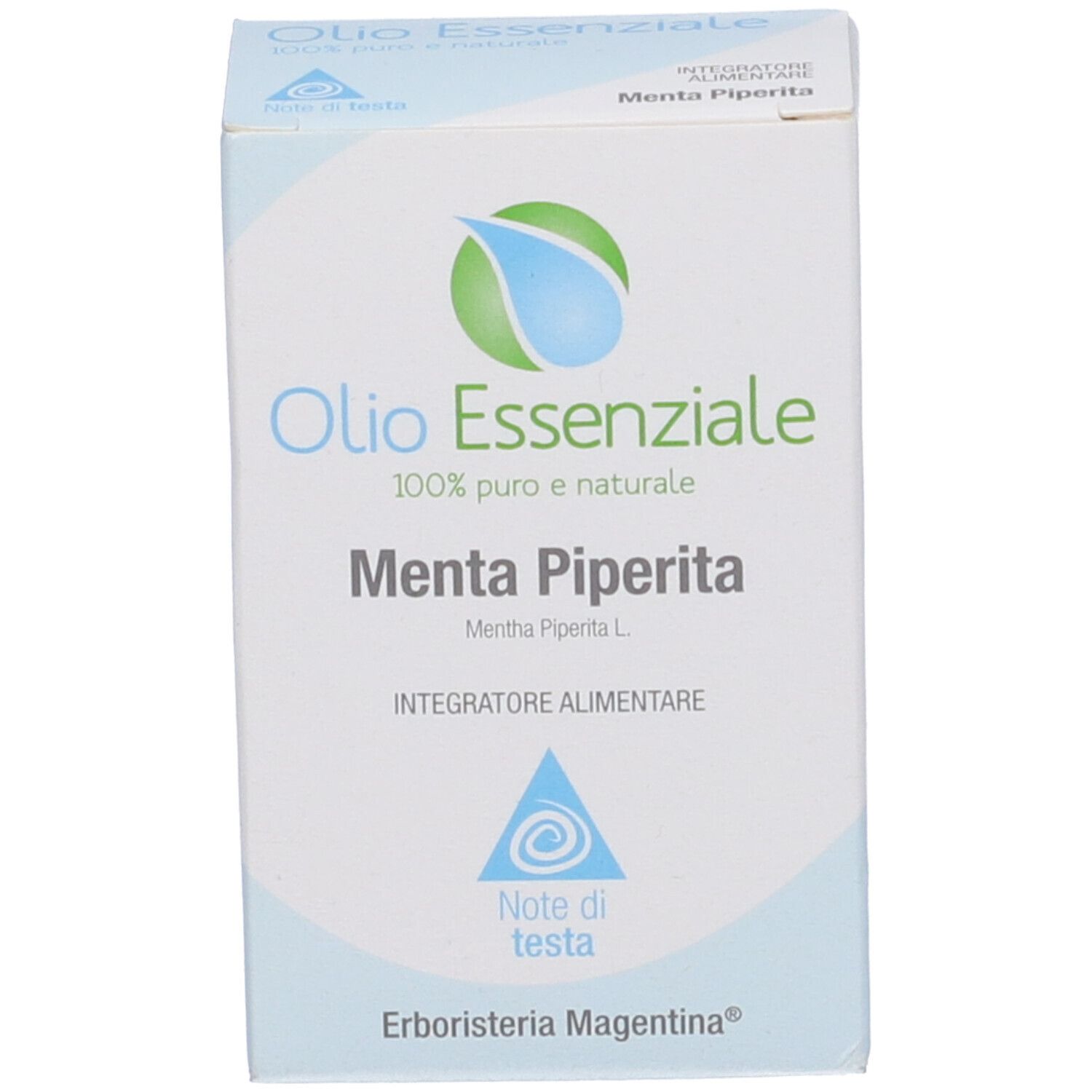 Scatola con nome del prodotto e logo. Erboristeria Magentina.