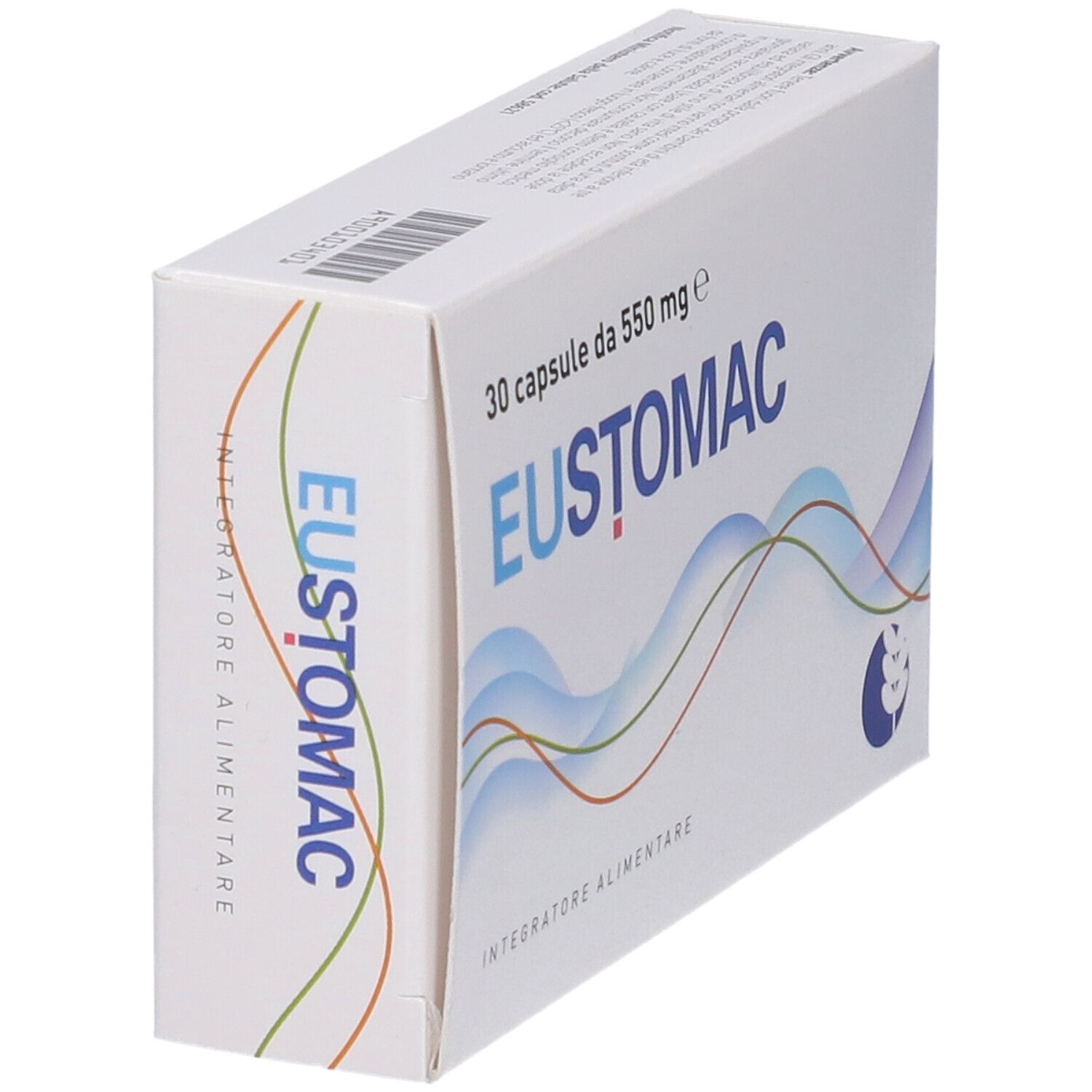 EUSTOMAC: Confezione da 30 capsule da 550 mg, integratore alimentare.