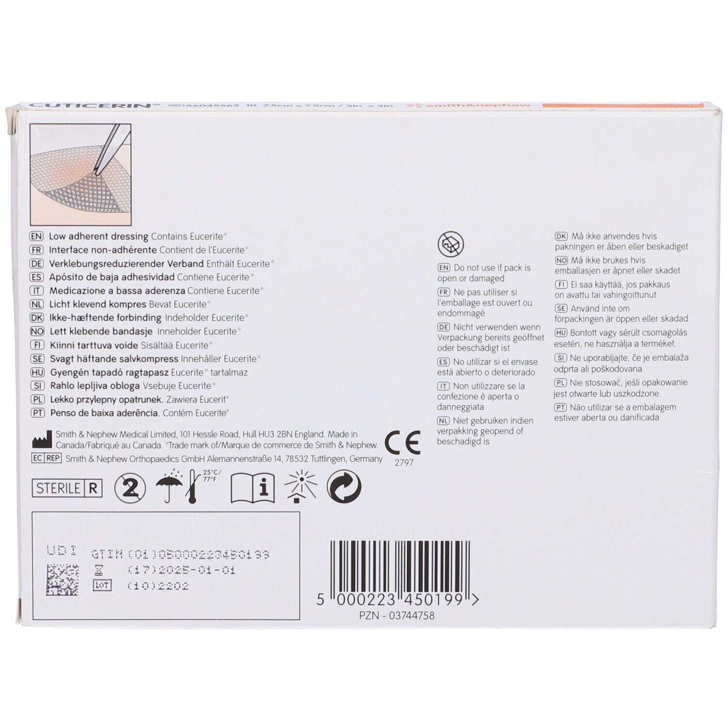 Garza Medicata Cuticerin Con Pomata Neutra Eucerit 7,5X7,5Cm 10 Pezzi