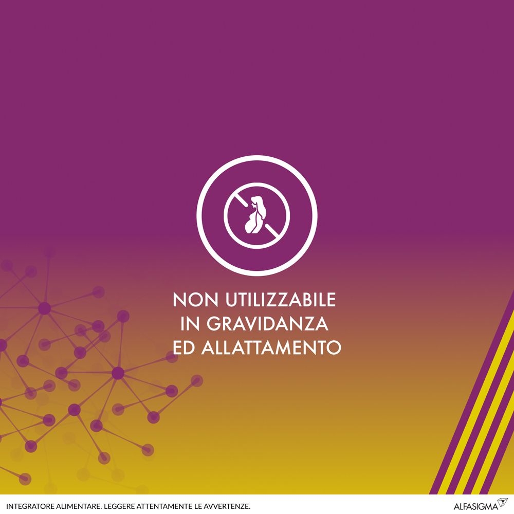 Grafica con testo. Non utilizzare in gravidanza e allattamento. Strisce viola e gialle.