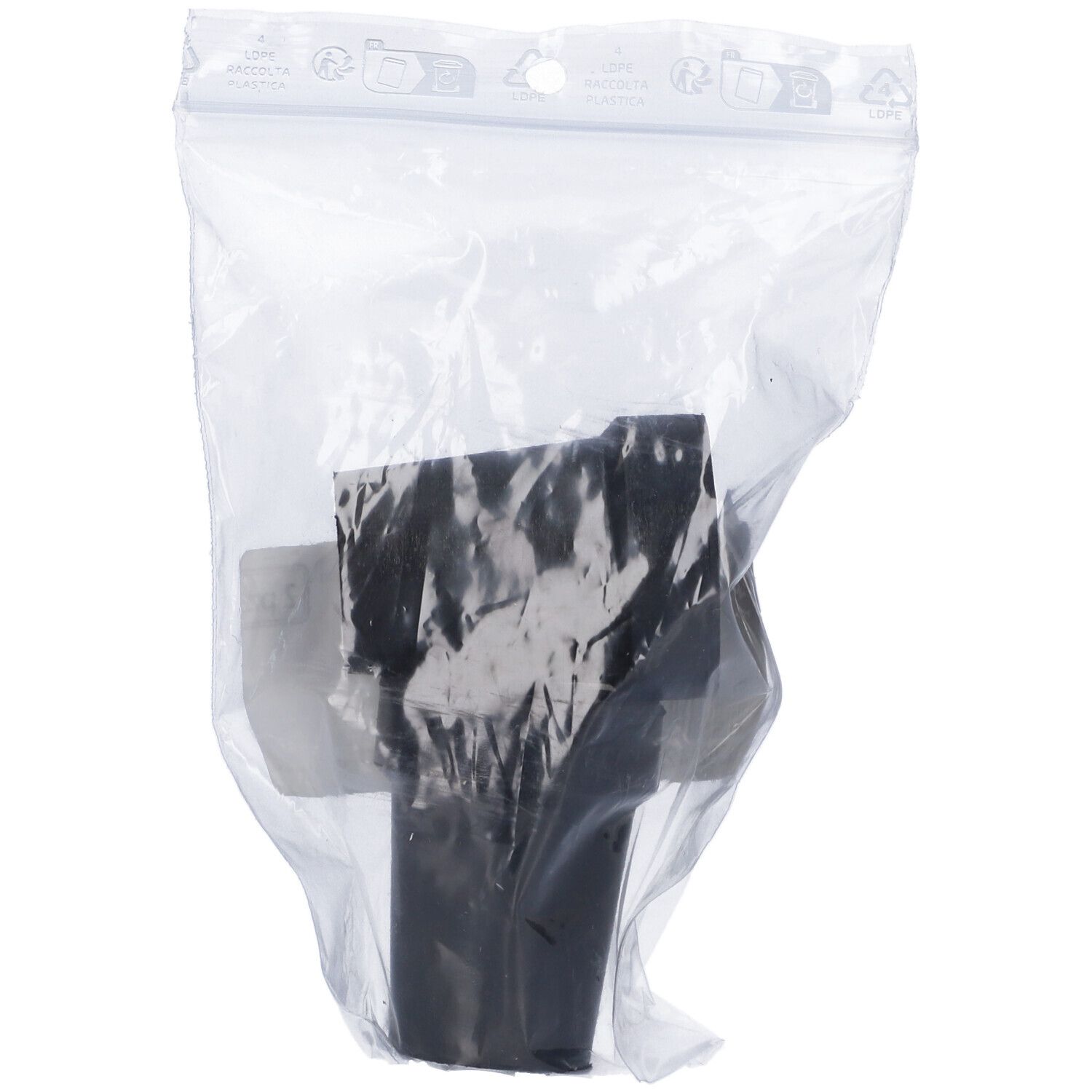 Puntale nero per bastone, confezionato in busta trasparente.