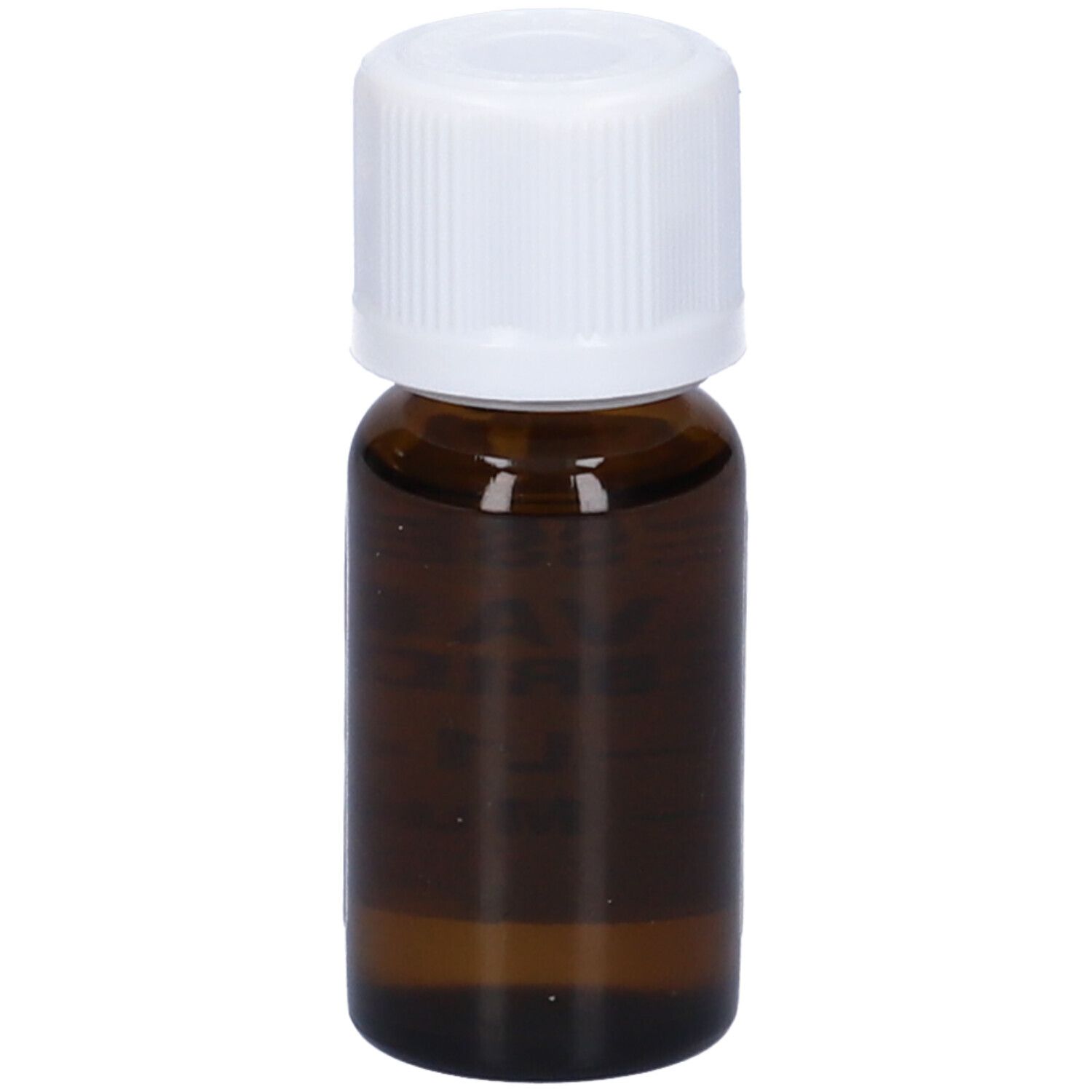 Flacone di vetro marrone con tappo bianco. Etichetta con testo: Olio Essenziale Lavanda Ibrida. 12ml.