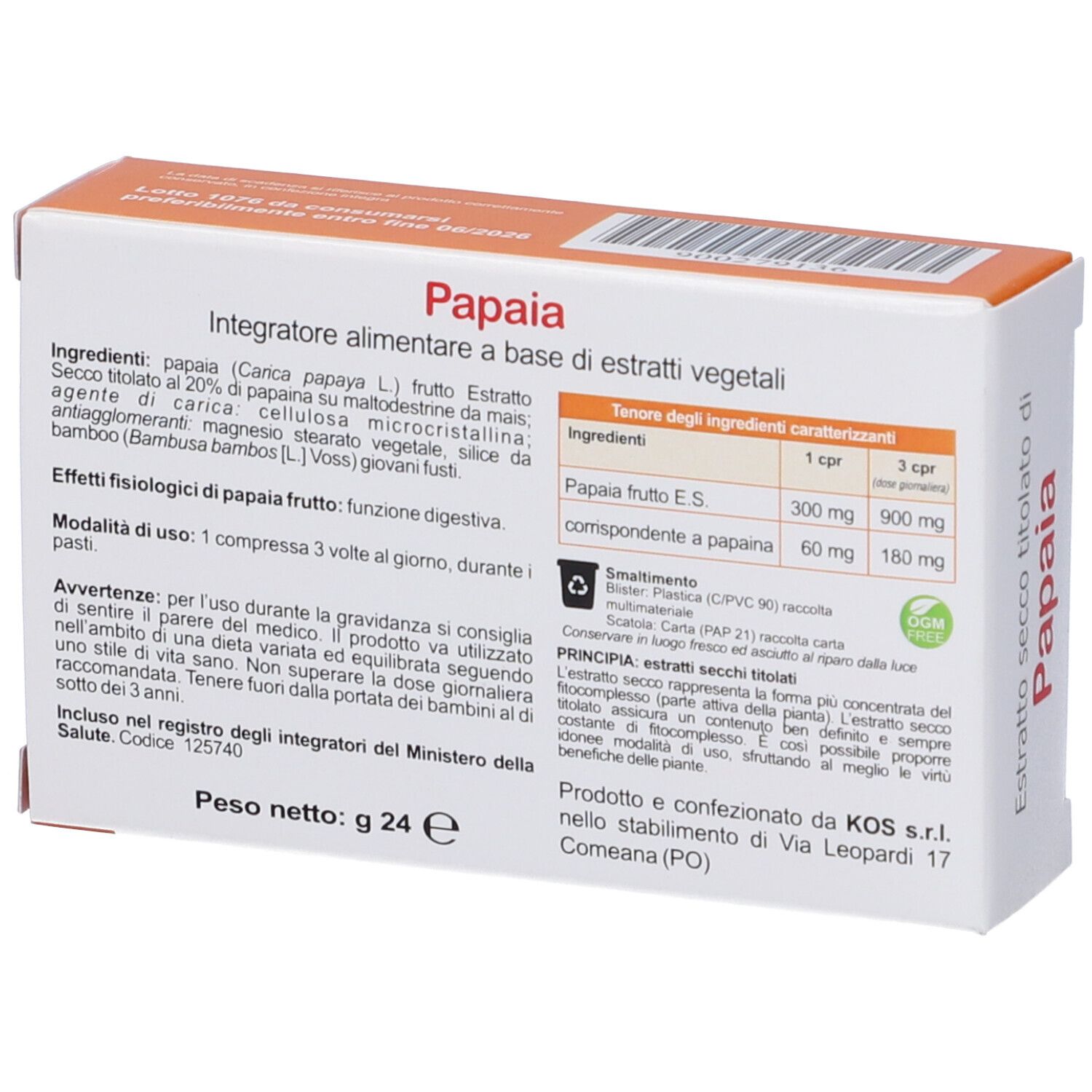 KOS Papaia Estratto Secco Compresse