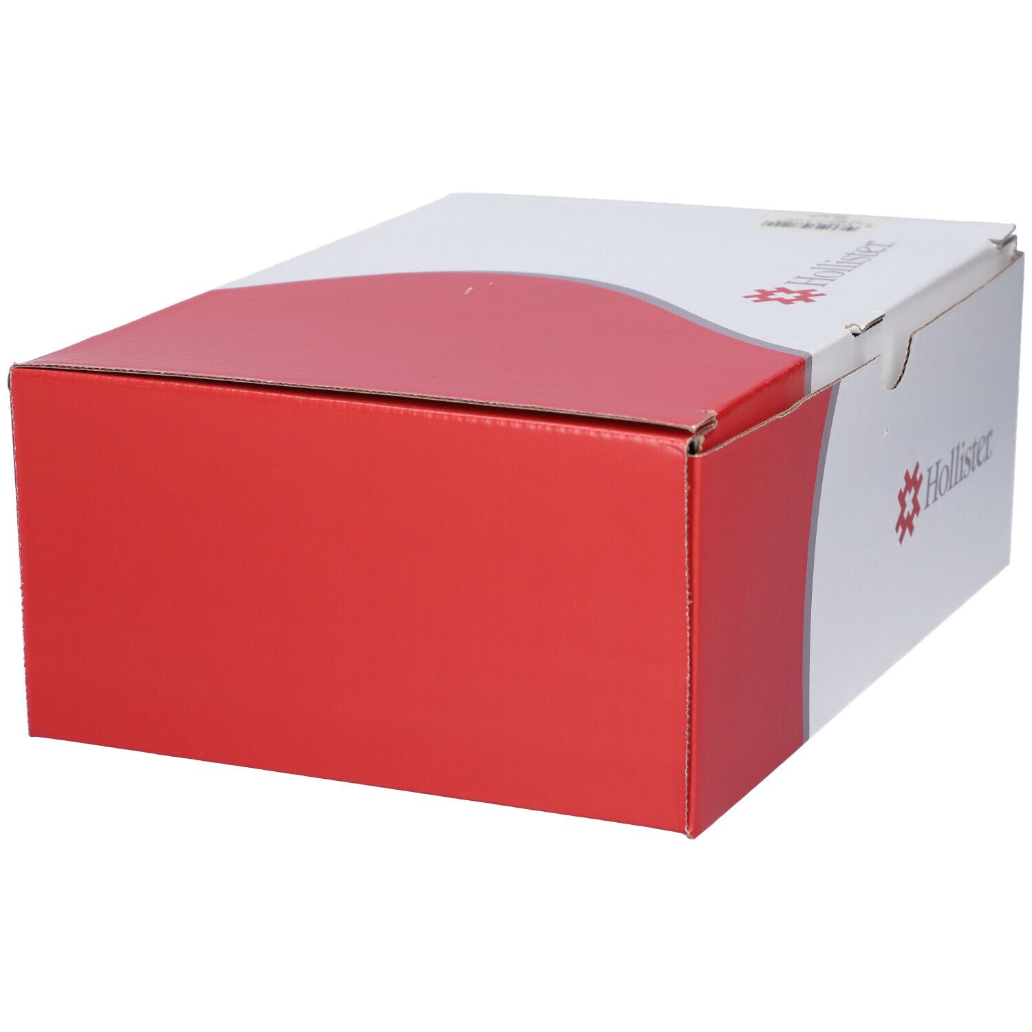 Scatola bianca e rossa. Logo Hollister. Forma rettangolare.