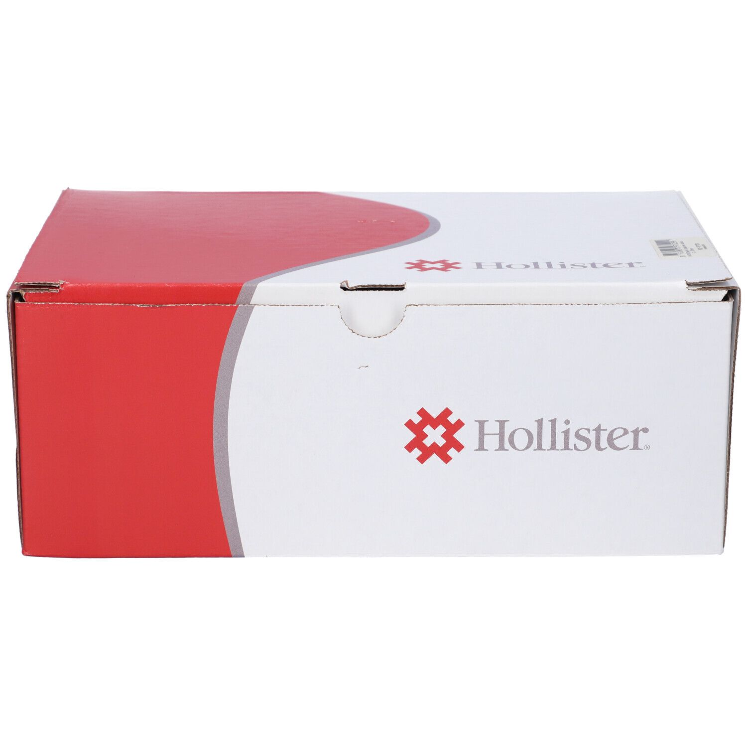 Scatola bianca e rossa. Logo Hollister. Forma quadrata.