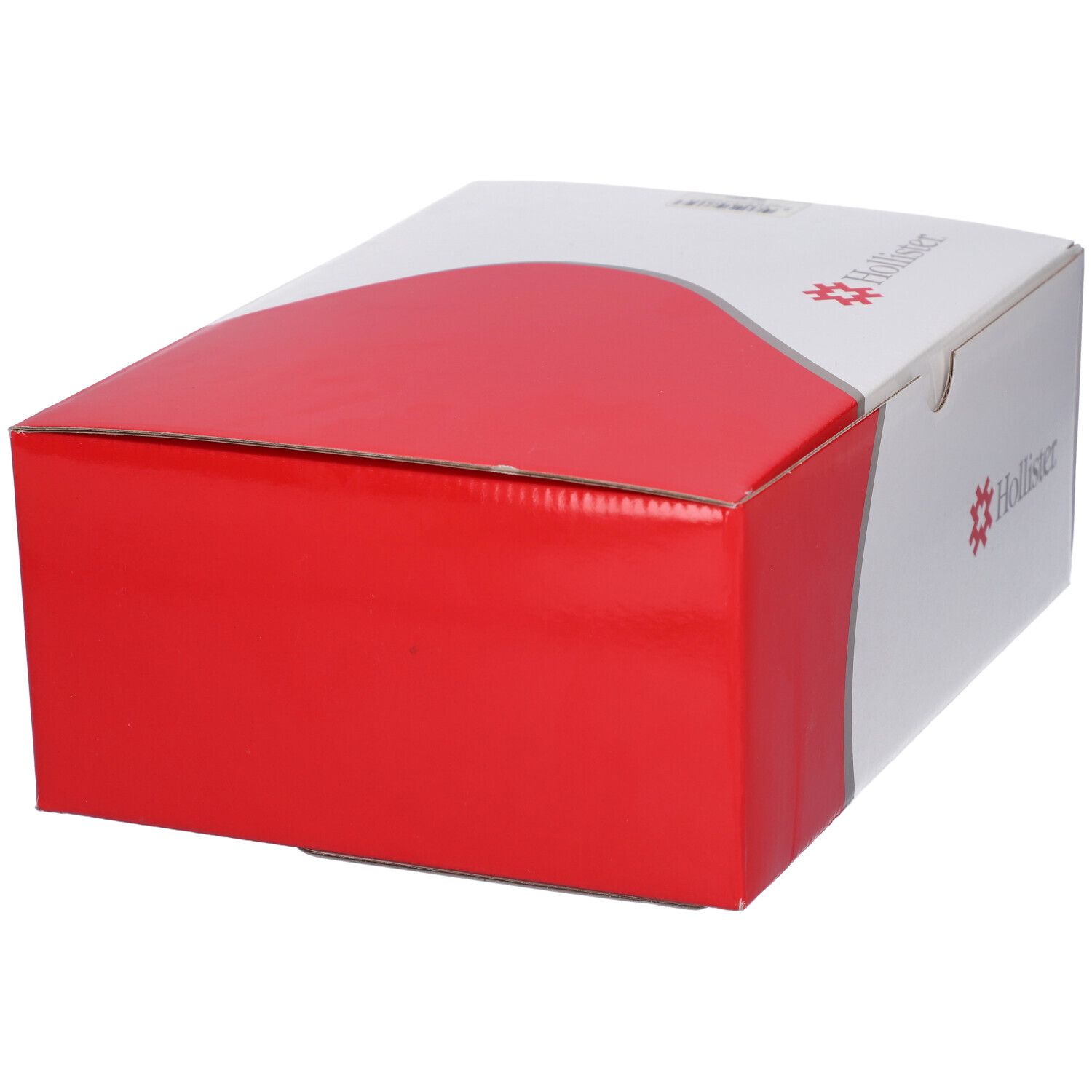 Scatola bianca e rossa Hollister. Cartone con lato rosso e parte superiore bianca.