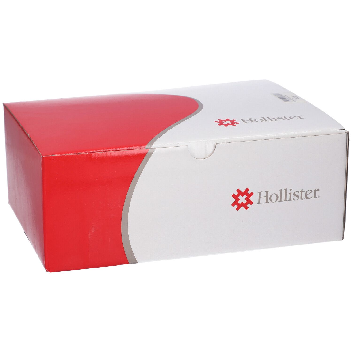 Scatola bianca e rossa Hollister. Cartone con lato rosso e parte superiore bianca.