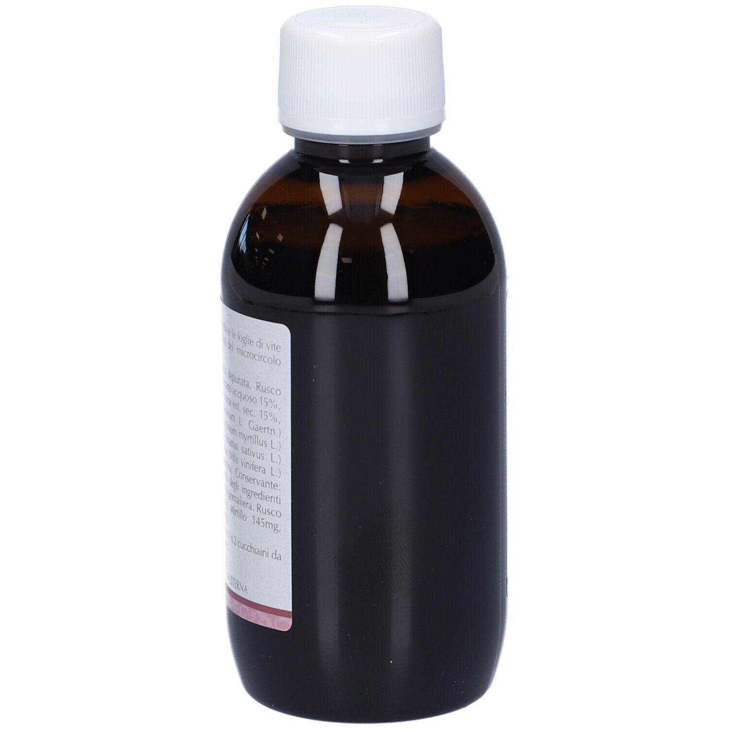 Flacone di vetro marrone con tappo bianco. Scritta: Venlem, Integratore Alimentare. Etichetta con ingredienti.