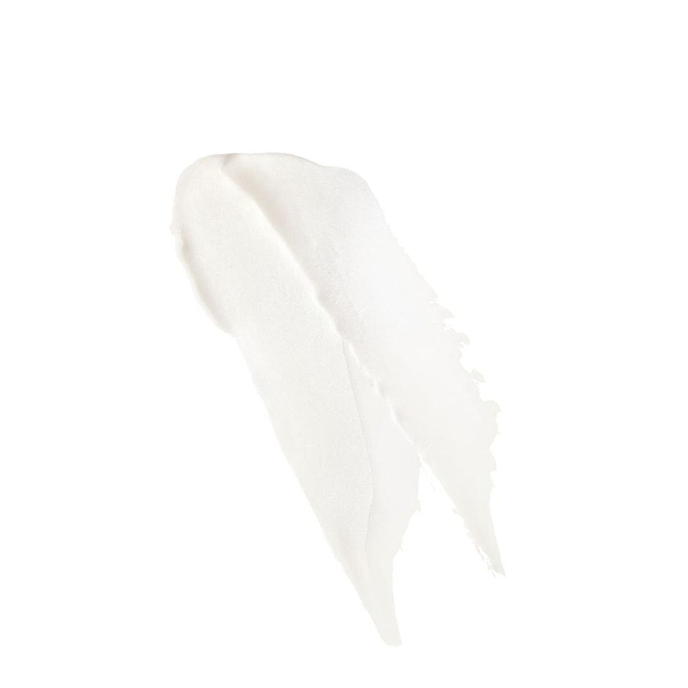 Due strisce bianche di balsamo per labbra su sfondo bianco. Nessun imballaggio visibile.