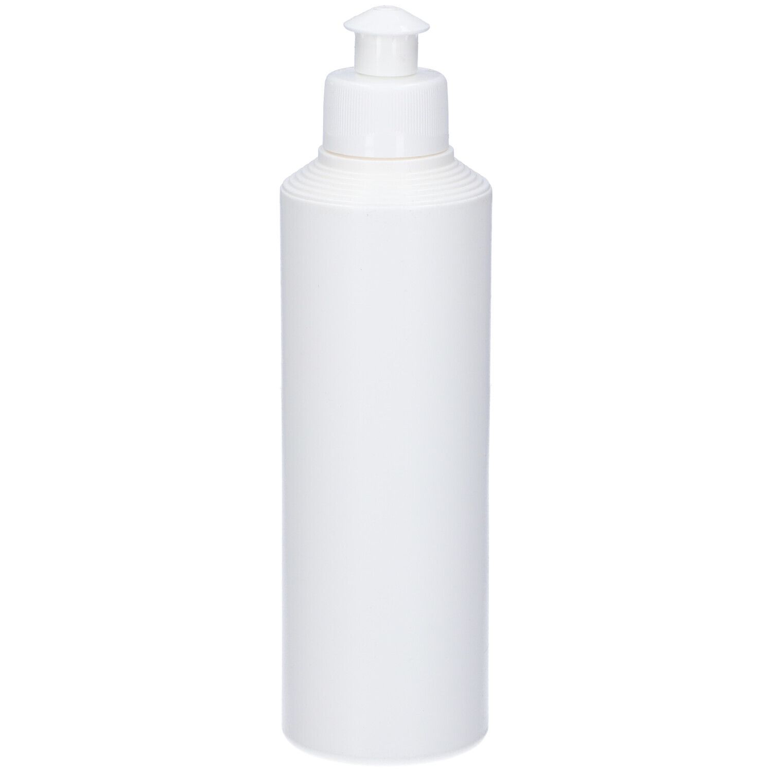 Flacone bianco con dosatore. Nessuna altra scritta visibile.