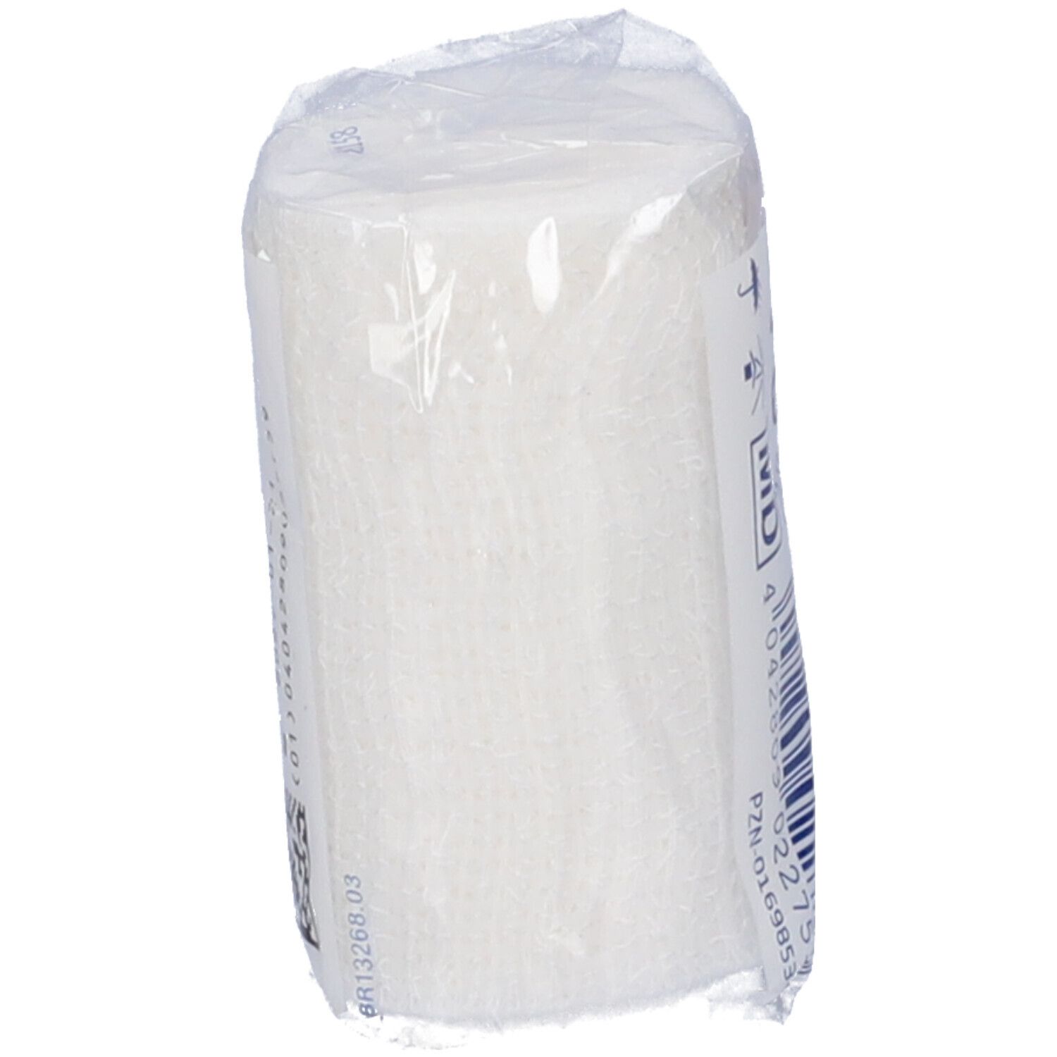 Rotolo confezionato. Benda elastica bianca. Marchio MD. PZN-0169853.