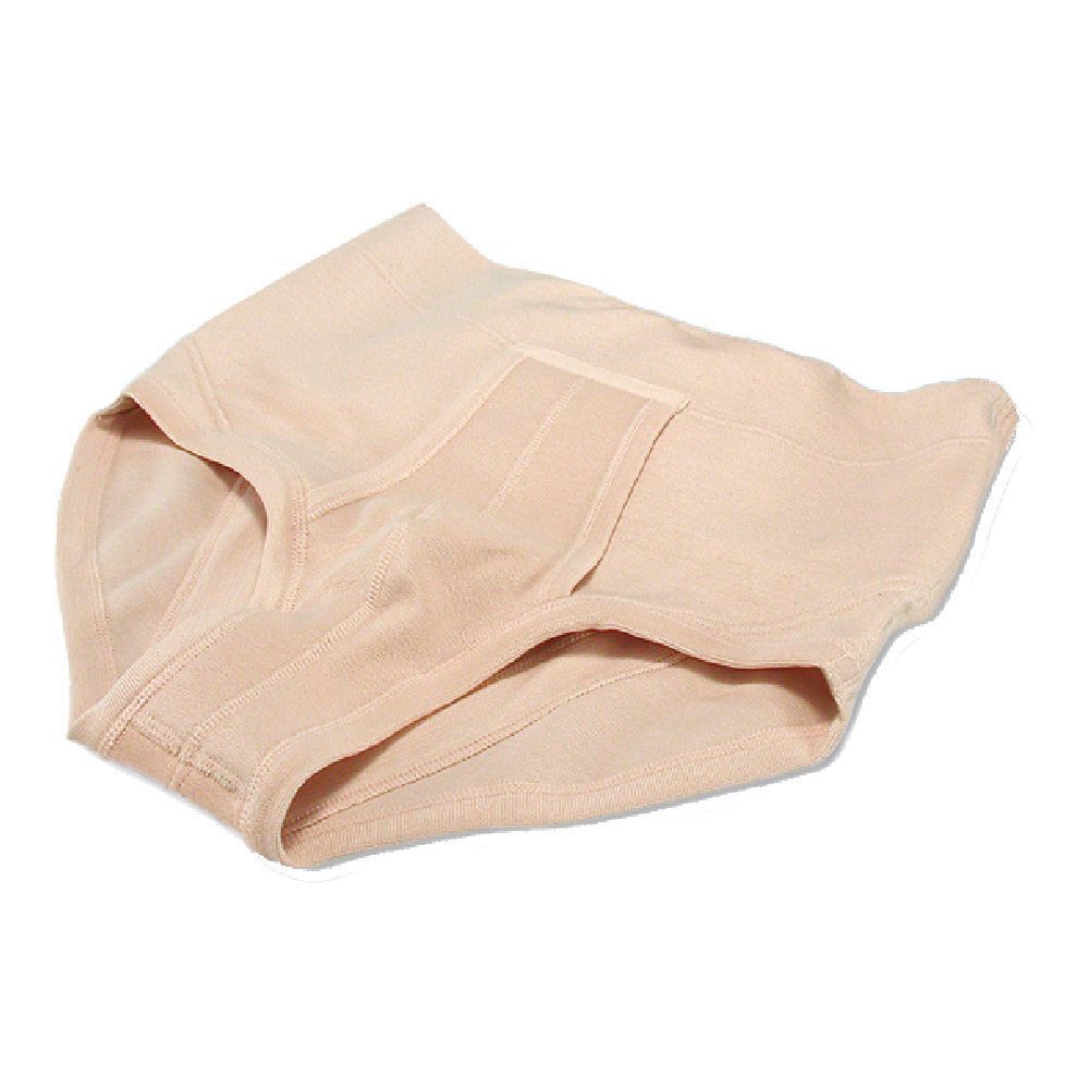 Slip ortopedico beige da uomo. Modello con rinforzo. Realizzato in tessuto morbido. Vista dall'alto.