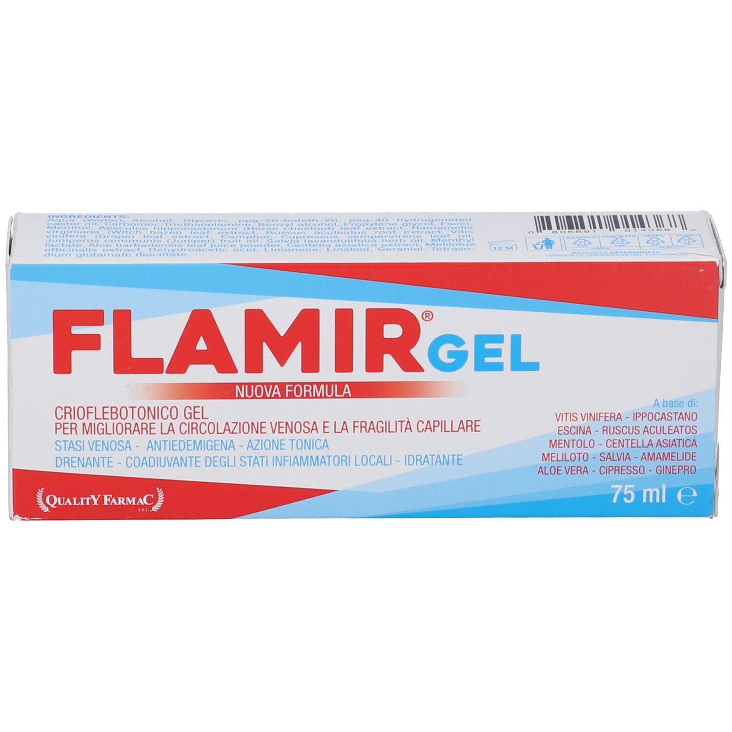 Scatola con scritta: FLAMIR GEL. Testo in italiano. Contenuto: 75 ml.