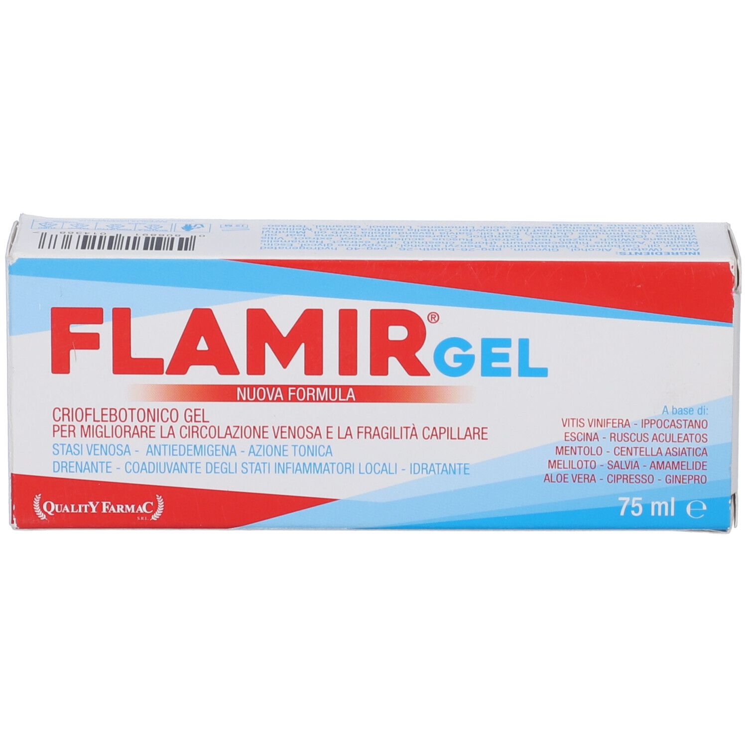 Scatola con scritta: FLAMIR GEL. Testo in italiano. Contenuto: 75 ml.