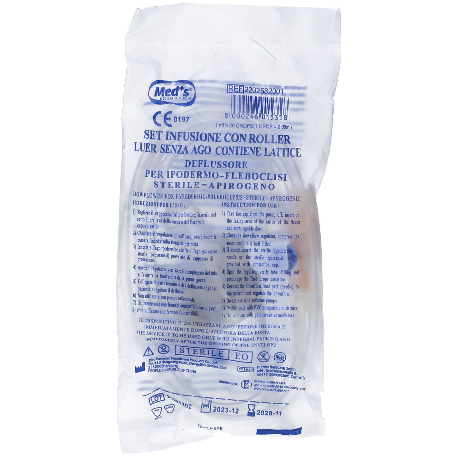 Med+s® Set per infusione con roller senza ago