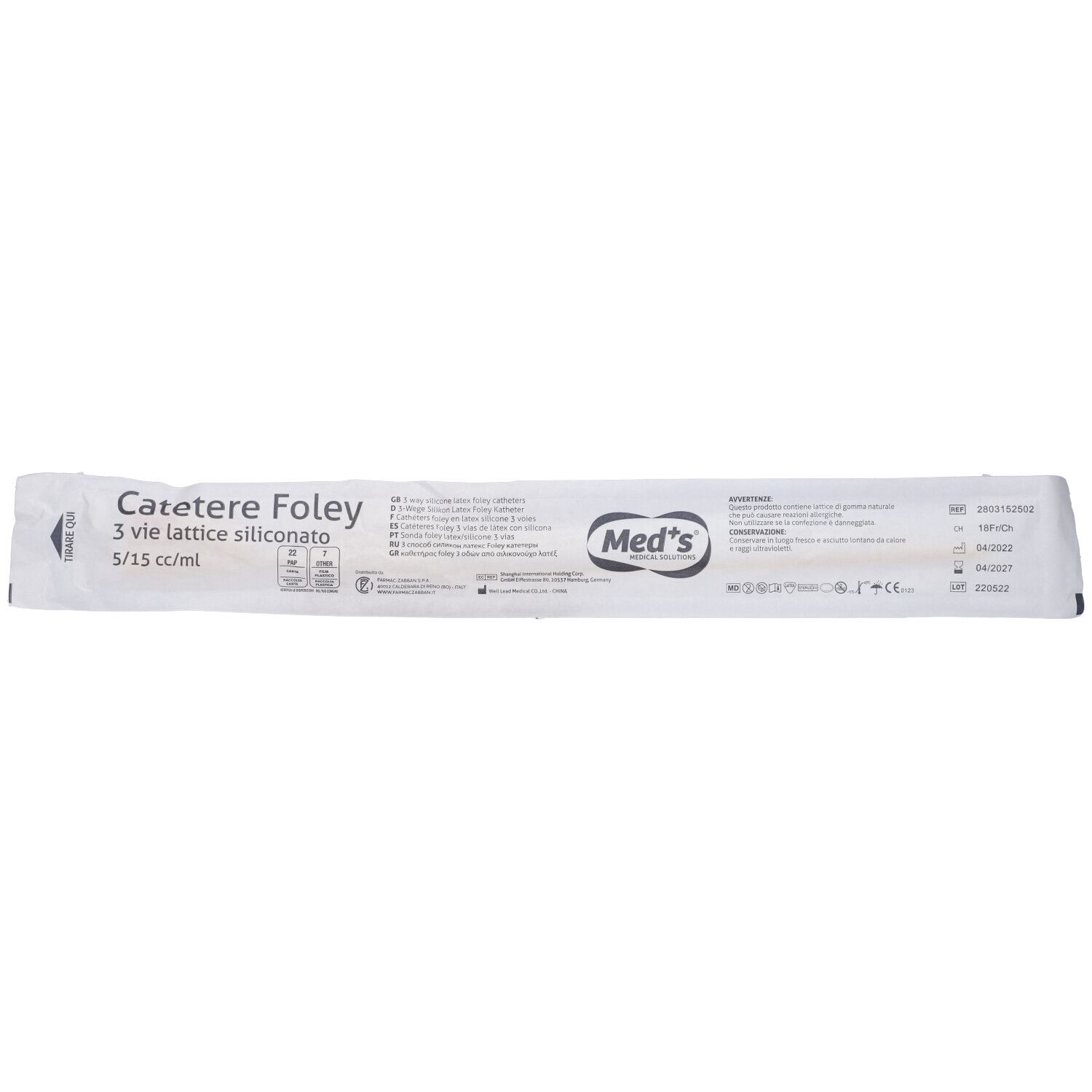 Catetere Foley Medical Uretrale A 3 Vie 5/15Cc Ch18 In Lattice Siliconato