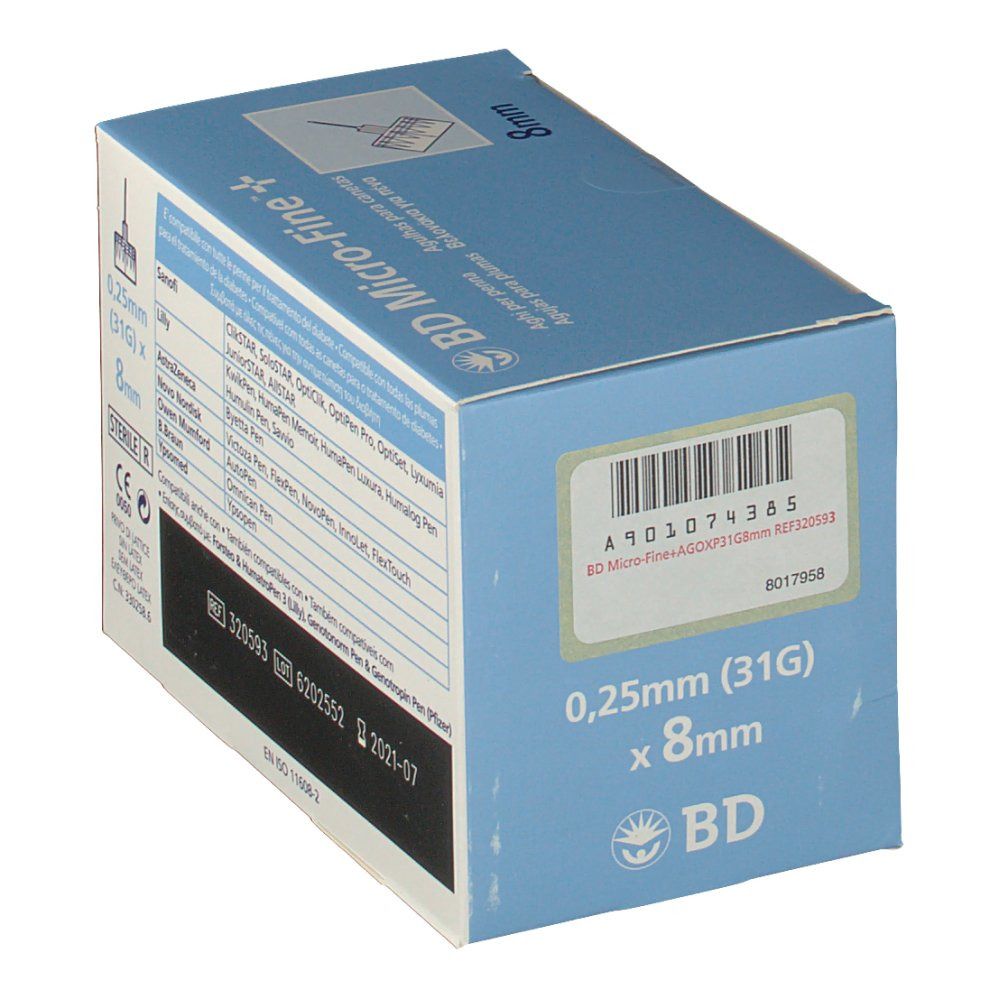 BD Micro-Fine™+ Aghi per Penna 0,25 mm 31G x 5 mm 100 pz