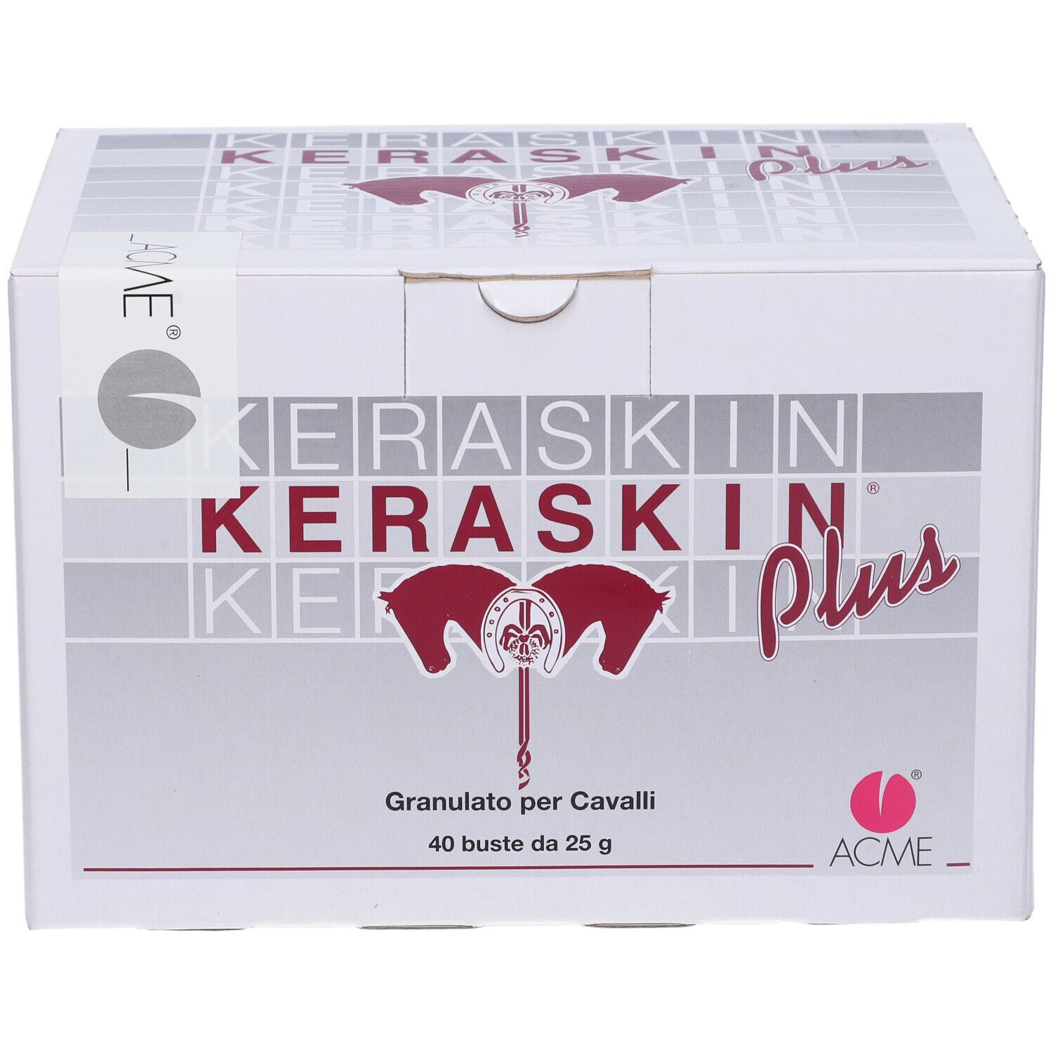Scatola Keraskin Plus Granulato, 40 buste. Nome e logo visibili. Logo Acme in basso a destra.
