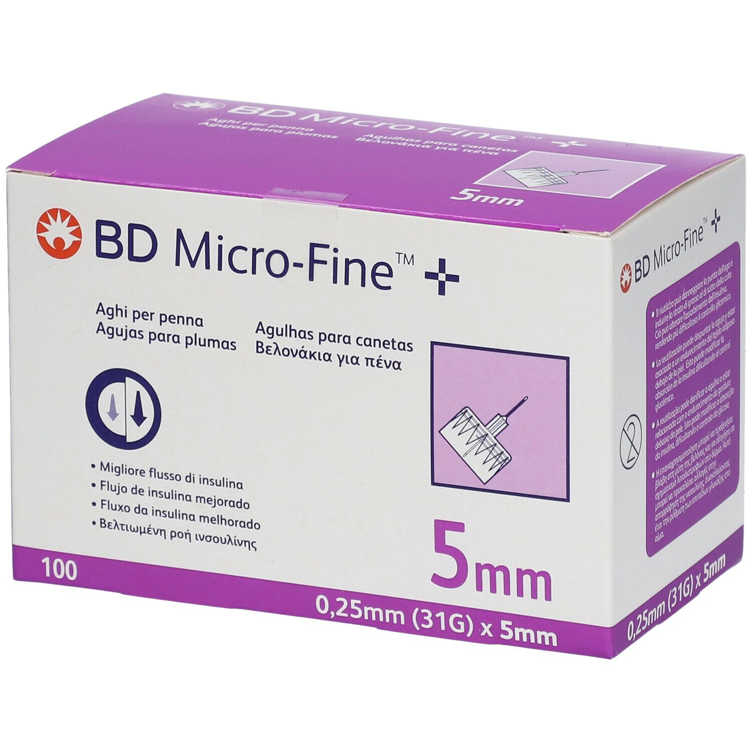 BD Micro-Fine™+ Aghi per Penna 0,25 mm 31G x 5 mm 100 pz