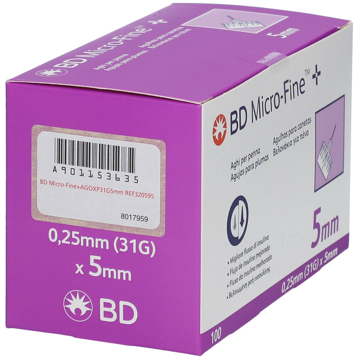 BD Micro-Fine™+ Aghi per Penna 0,25 mm 31G x 5 mm