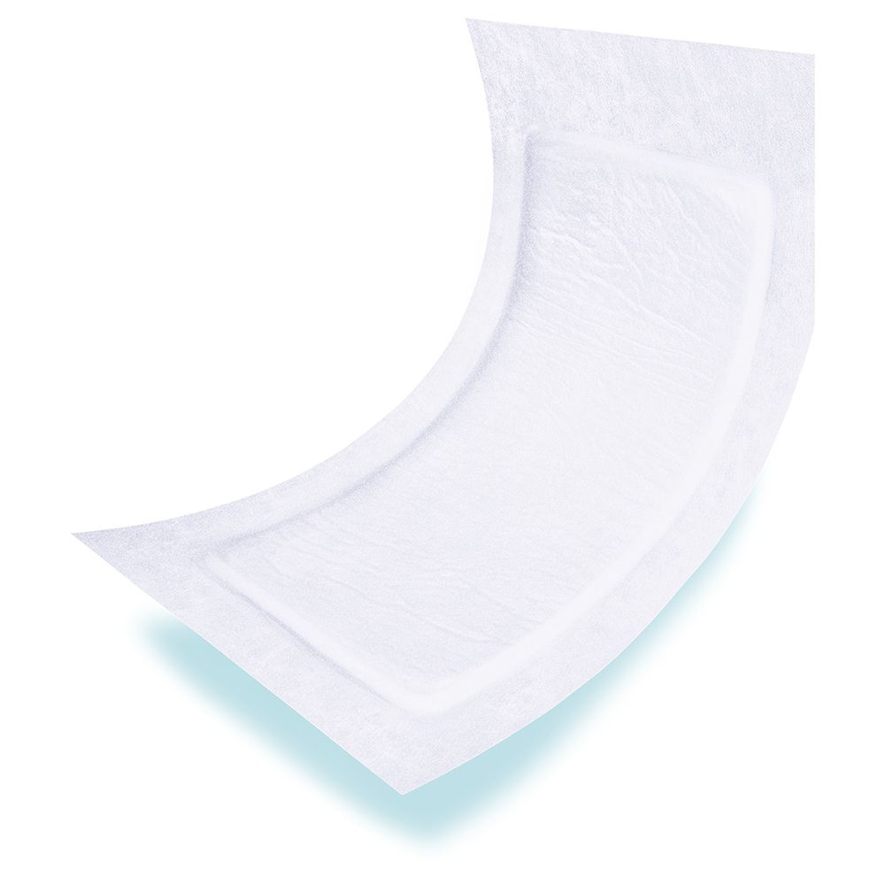 Prodotto TENA rettangolare bianco senza barriera. Forma sagomata, angoli arrotondati. Materiale multistrato.