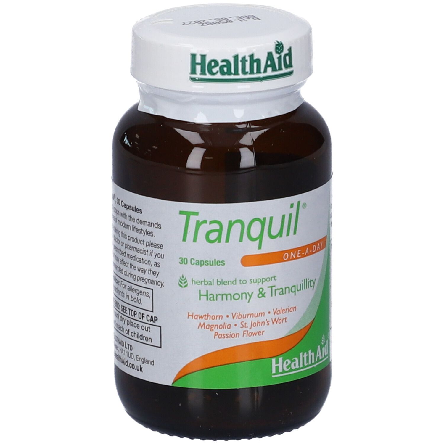 Flacone di capsule Tranquil HealthAid, 30 capsule, per supportare armonia e tranquillità.