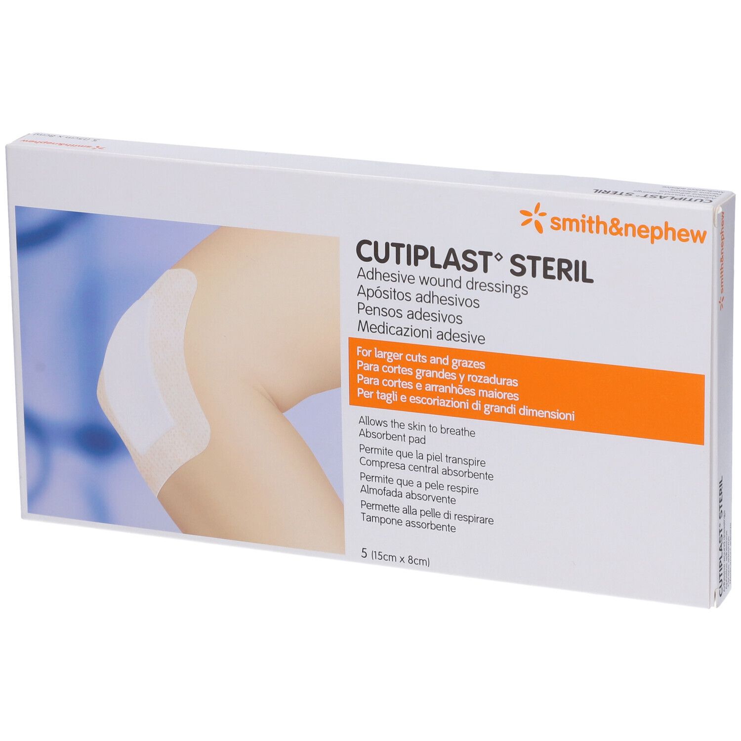 Medicazione Cutiplast Steril Adesiva Supporto In Tnt Adesivo Poliacrilato Ipollergenico Tampone Non Aderente 15X38 Cm 5 Pezzi