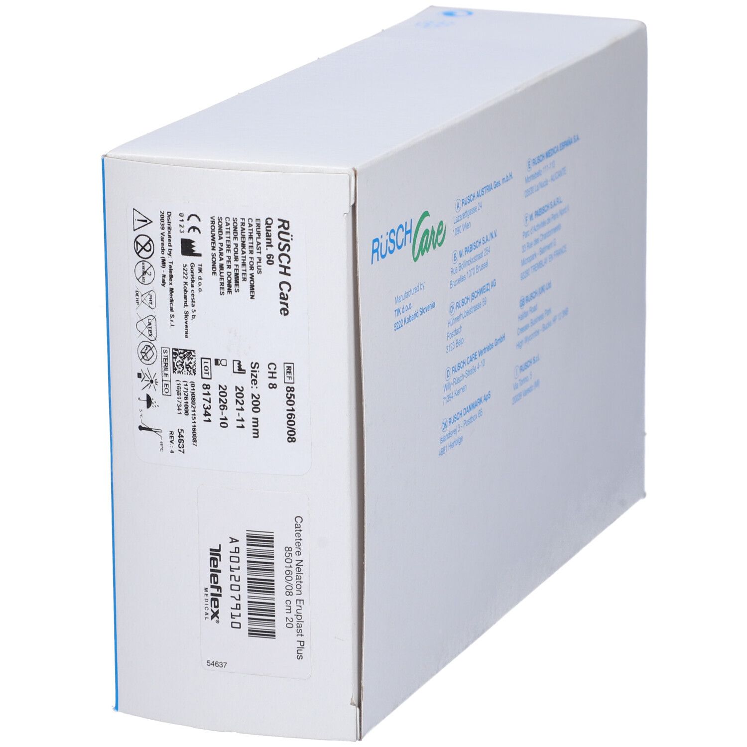 Catetere Vescicale Femminile In Pvc Eruplast Per Cateterismo Intermittente Punta Nelaton 2 Fori Smussati Diametro Ch8 Lunghezza 20 Cm 60 Pezzi