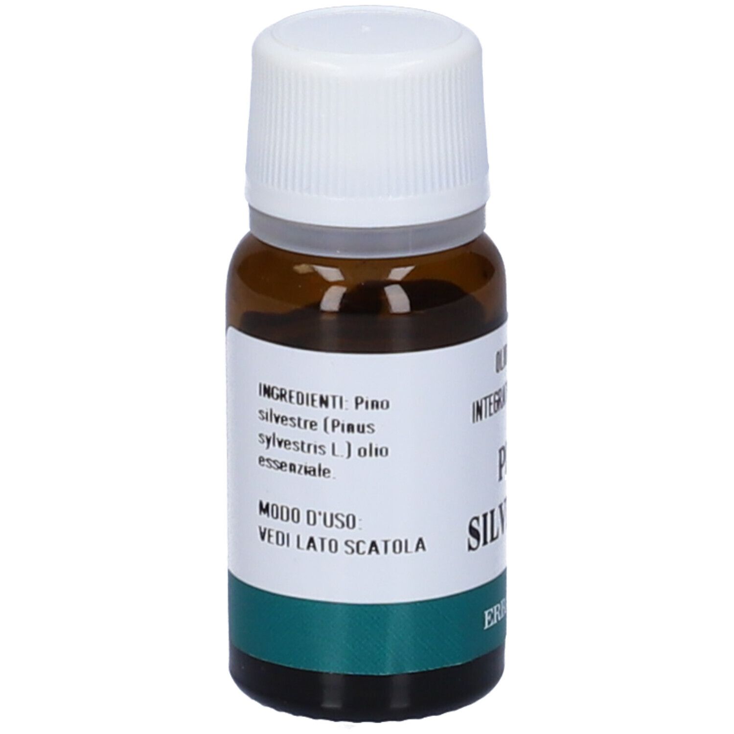 Flacone in vetro marrone con tappo bianco. Etichetta con ingredienti e nome del prodotto.