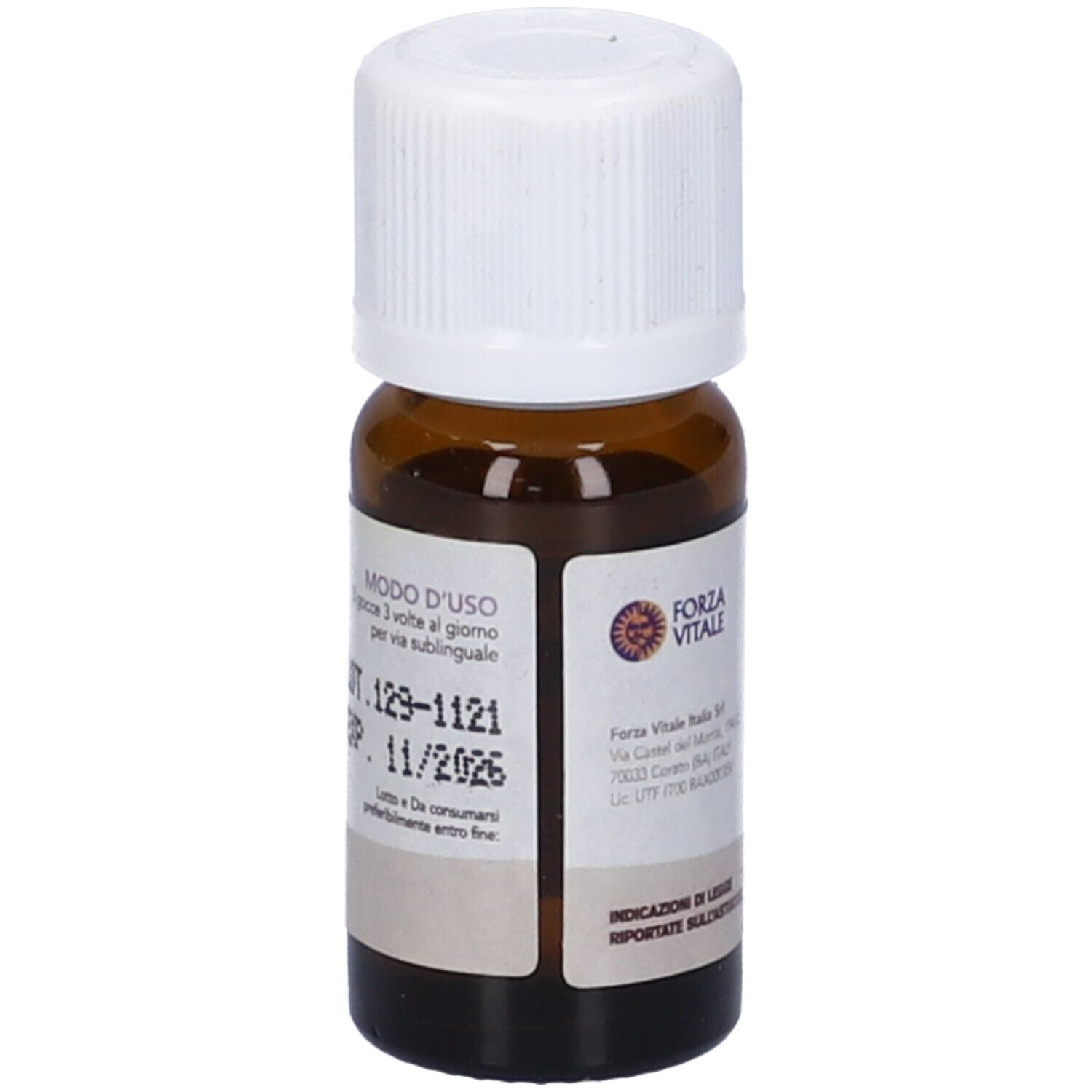 Flacone di vetro marrone con tappo bianco. Scritta: Fumaria Composta. Informazioni sull'uso e scadenza.