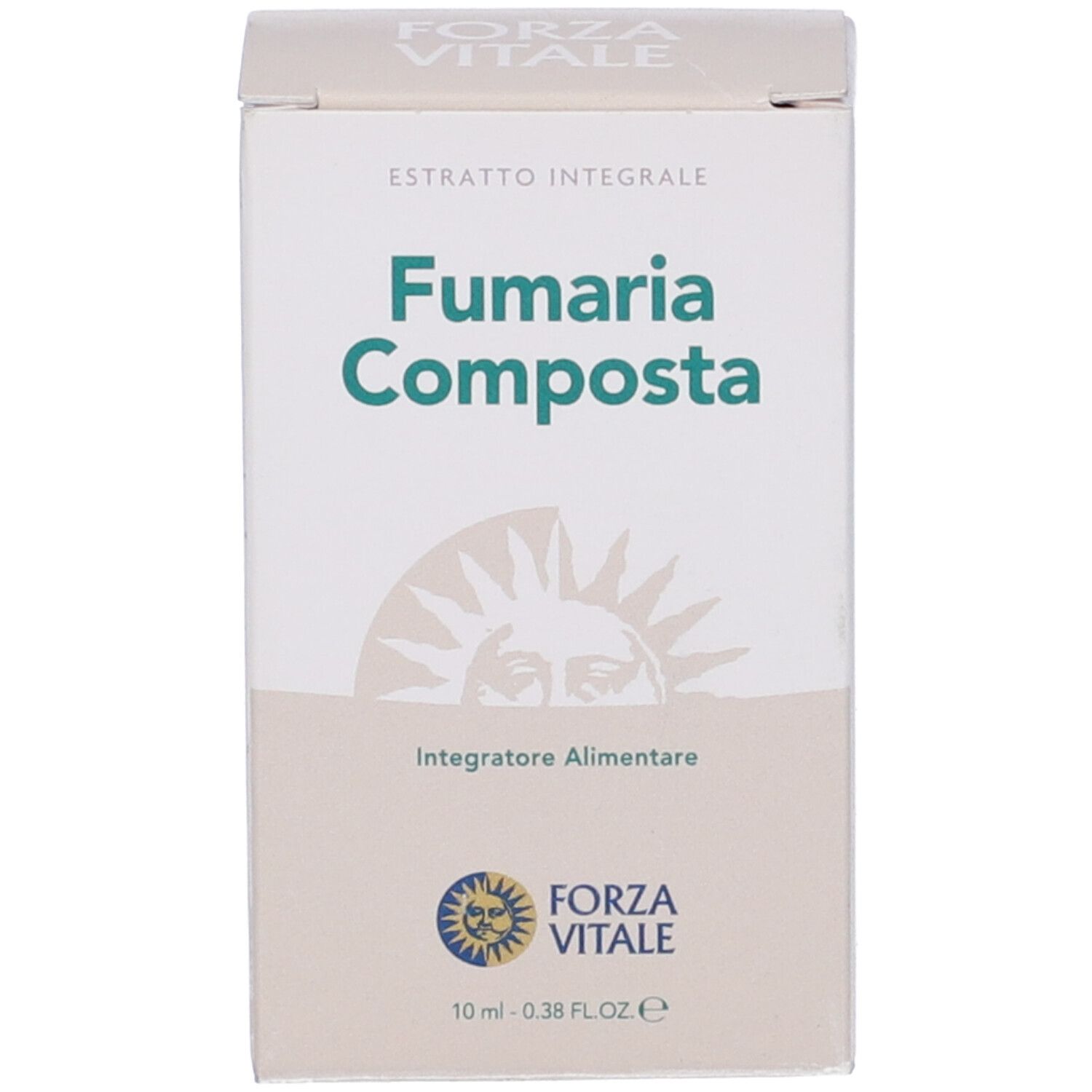 Confezione con scritta: Fumaria Composta. Logo Forza Vitale. Informazioni sul prodotto.