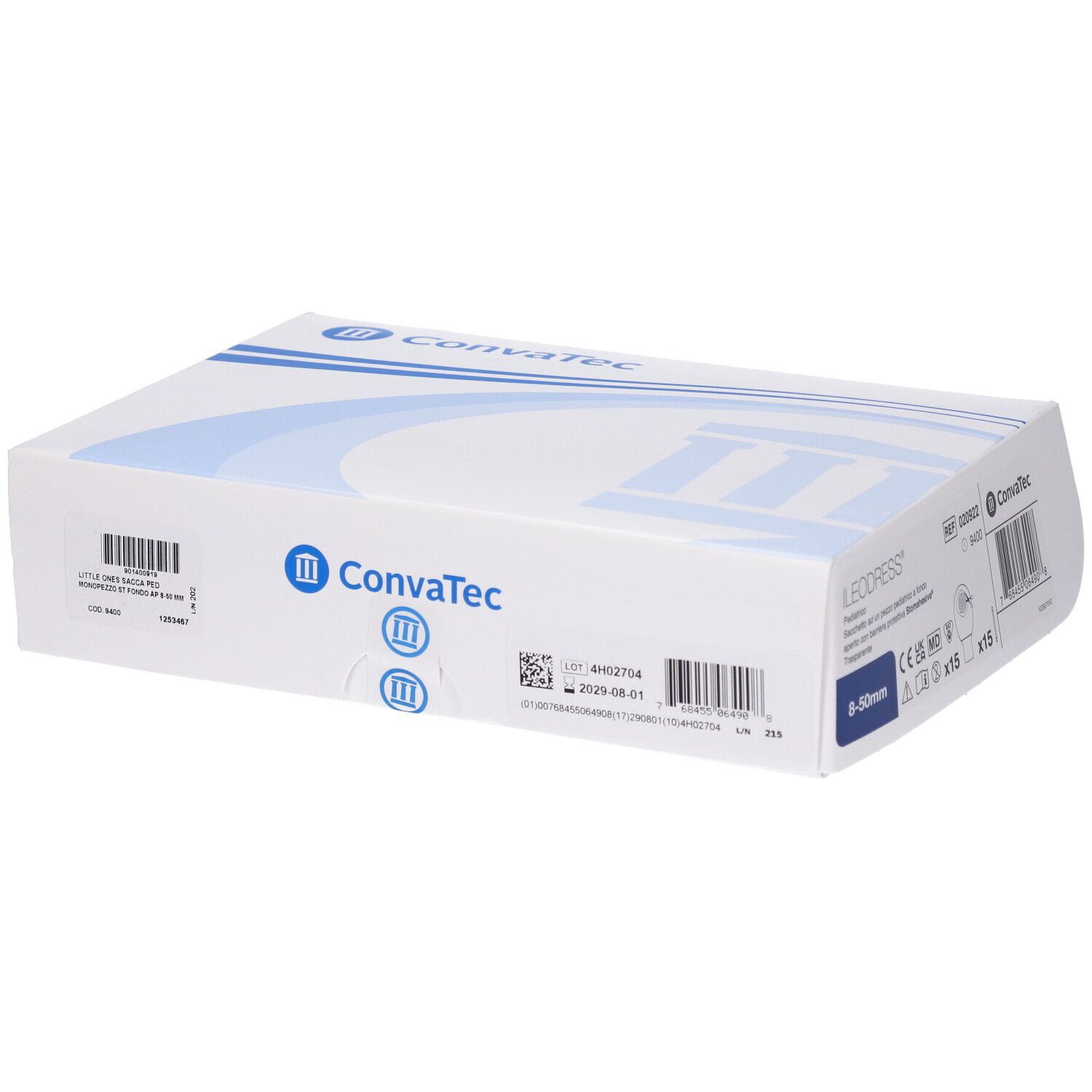 Sacca Ileostomia Pediatrica Aperta Trasparente Ritagliabile Mono Pezzo Con Barriera Protettiva Sviluppata Sulla Tecnologia Tomahesive Ileodress Pediatrico 8/50Mm 15 Pezzi