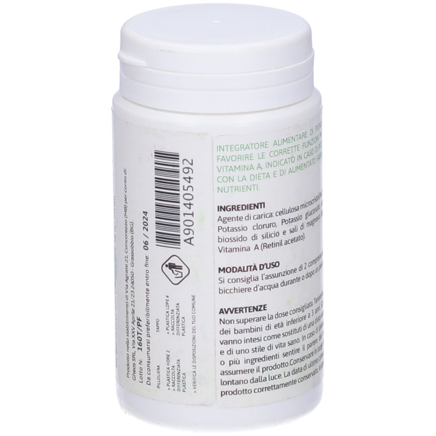 Flacone bianco. Testo: 'Kei Plex'. Codice a barre e testo. Coperchio in alto.