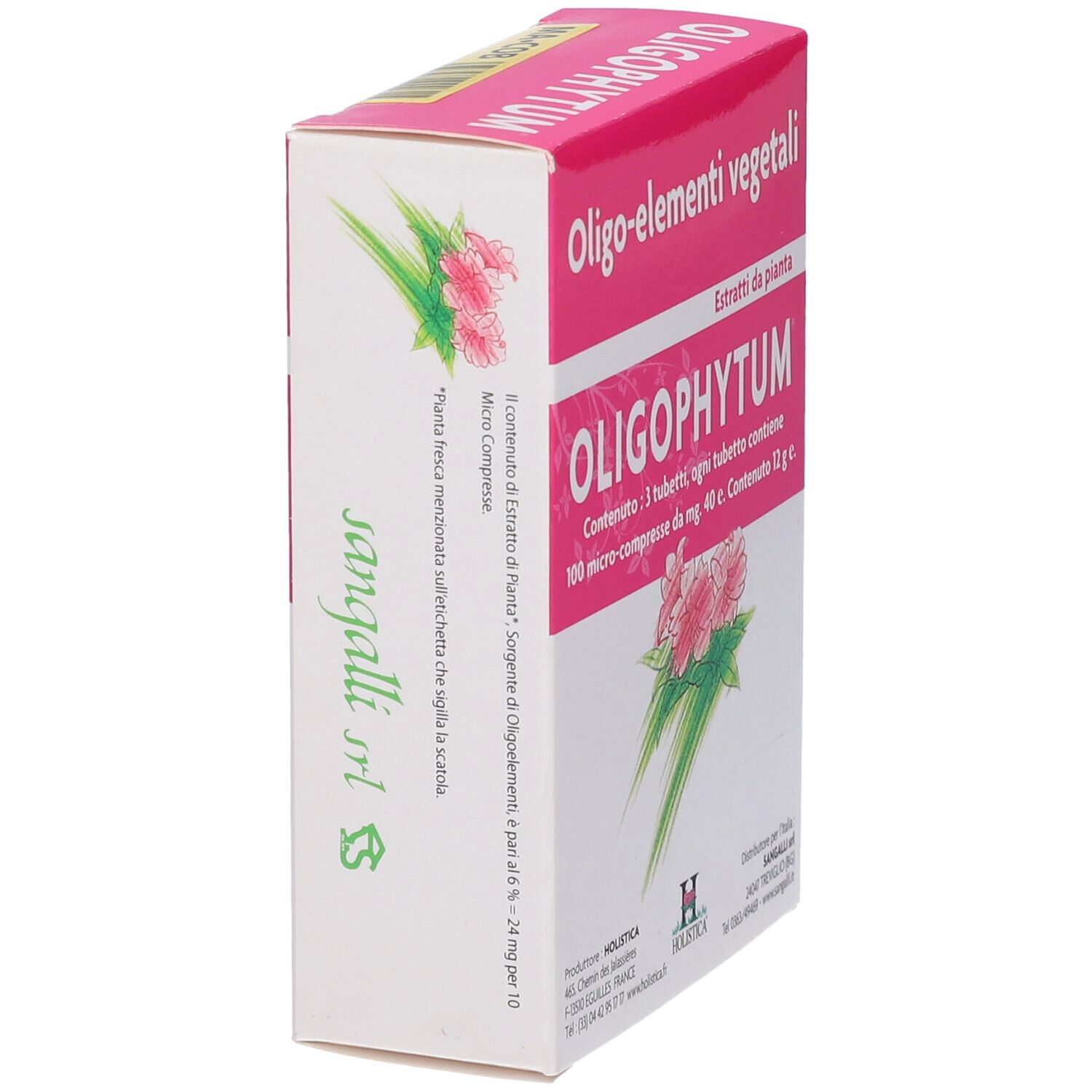Confezione rosa con nome prodotto Oligophytum. Contiene 1 tubo. 100 Microcompresse.