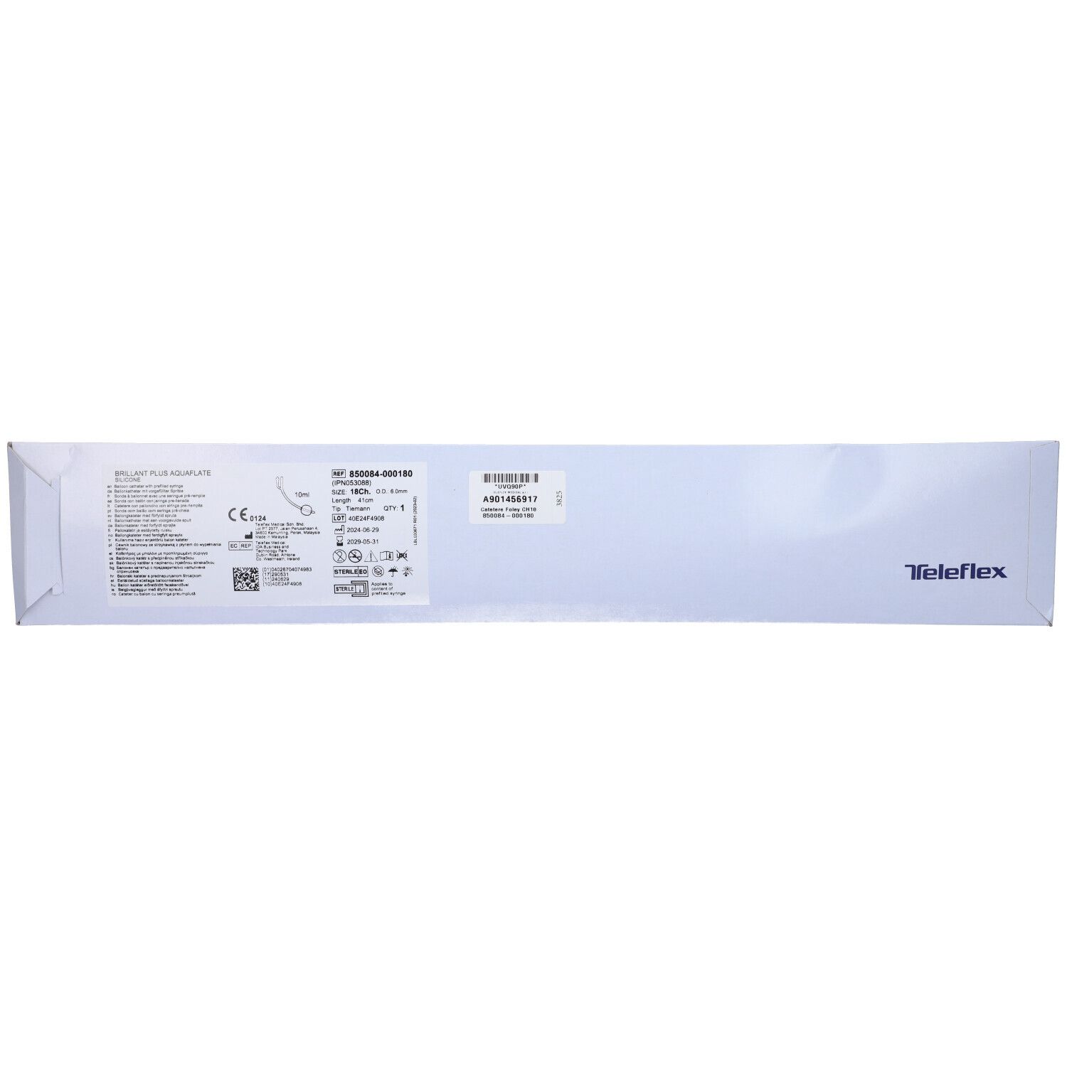 Catetere Foley In Silicone Per Adulti Brillant Plus 2 Vie Senza Scanalature Ch18 Lunghezza 41 Cm Palloncino 10 Ml Punta Tiemann 2 Fori 1 Pezzo