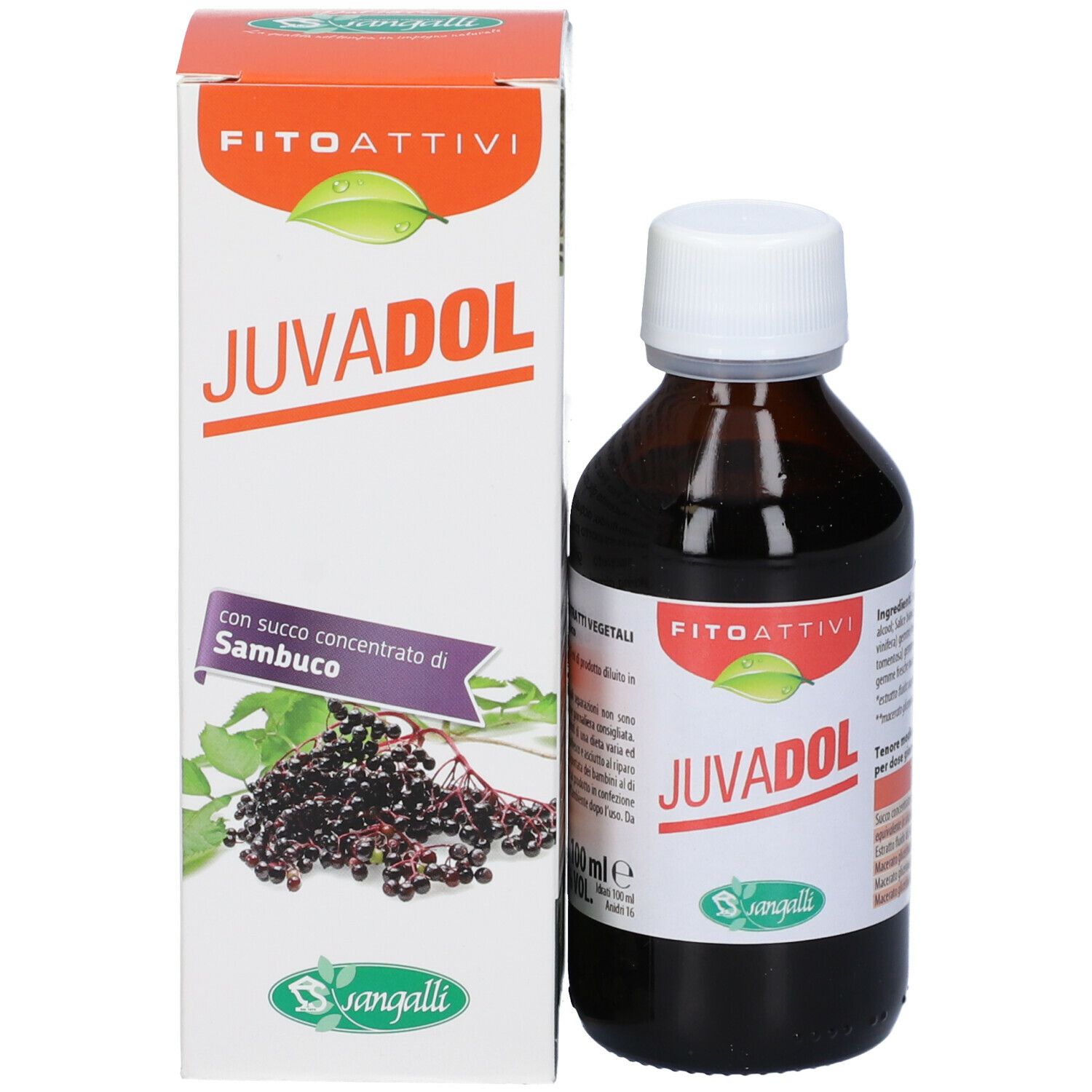 Prodotto Juvadol, flacone e scatola affiancati. Il nome del prodotto è visibile sul flacone e sulla scatola.