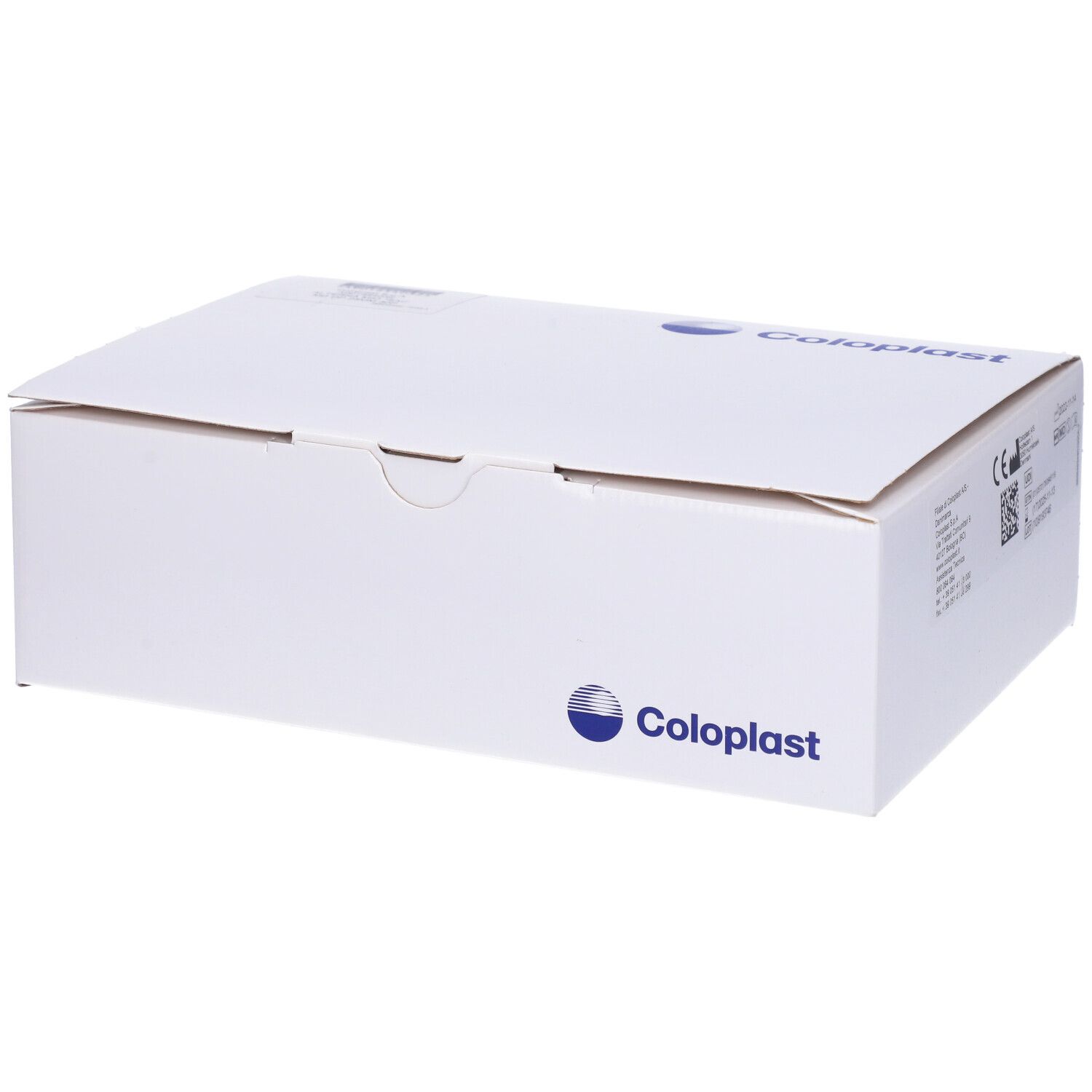 Scatola bianca con logo Coloplast. Confezione chiusa.