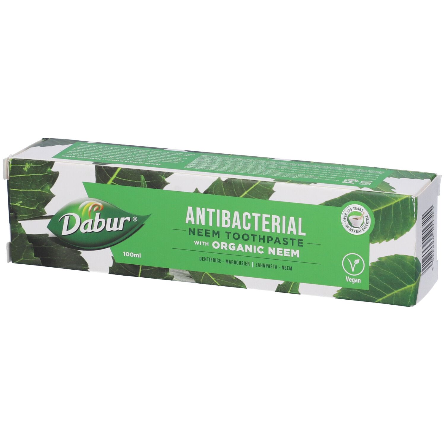 Confezione dentifricio Dabur, Antibatterico, Neem Toothpaste with Organic Neem. Sigillo Vegan.