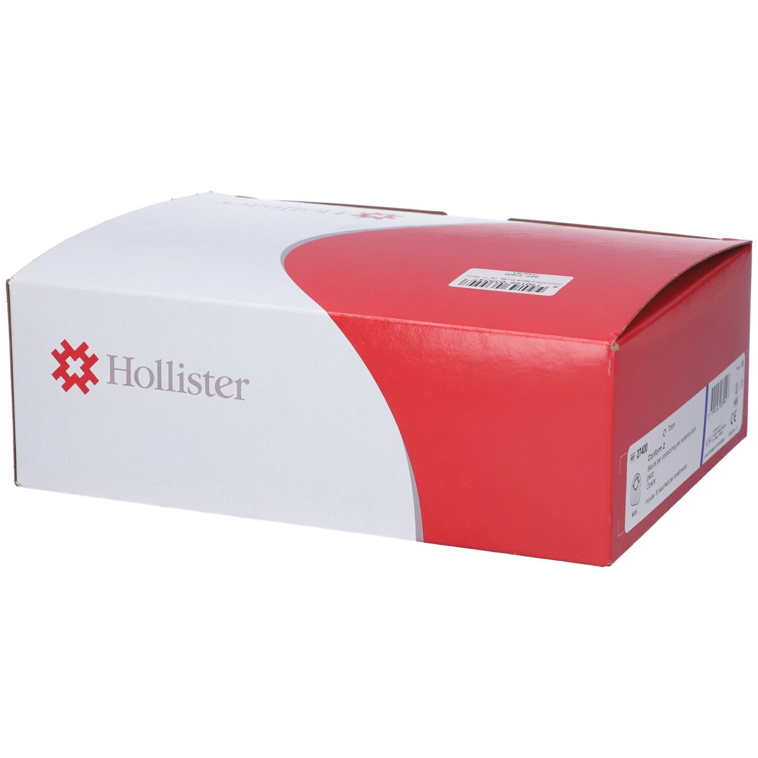 Confezione bianca e rossa. Logo Hollister. Imballaggio del prodotto.