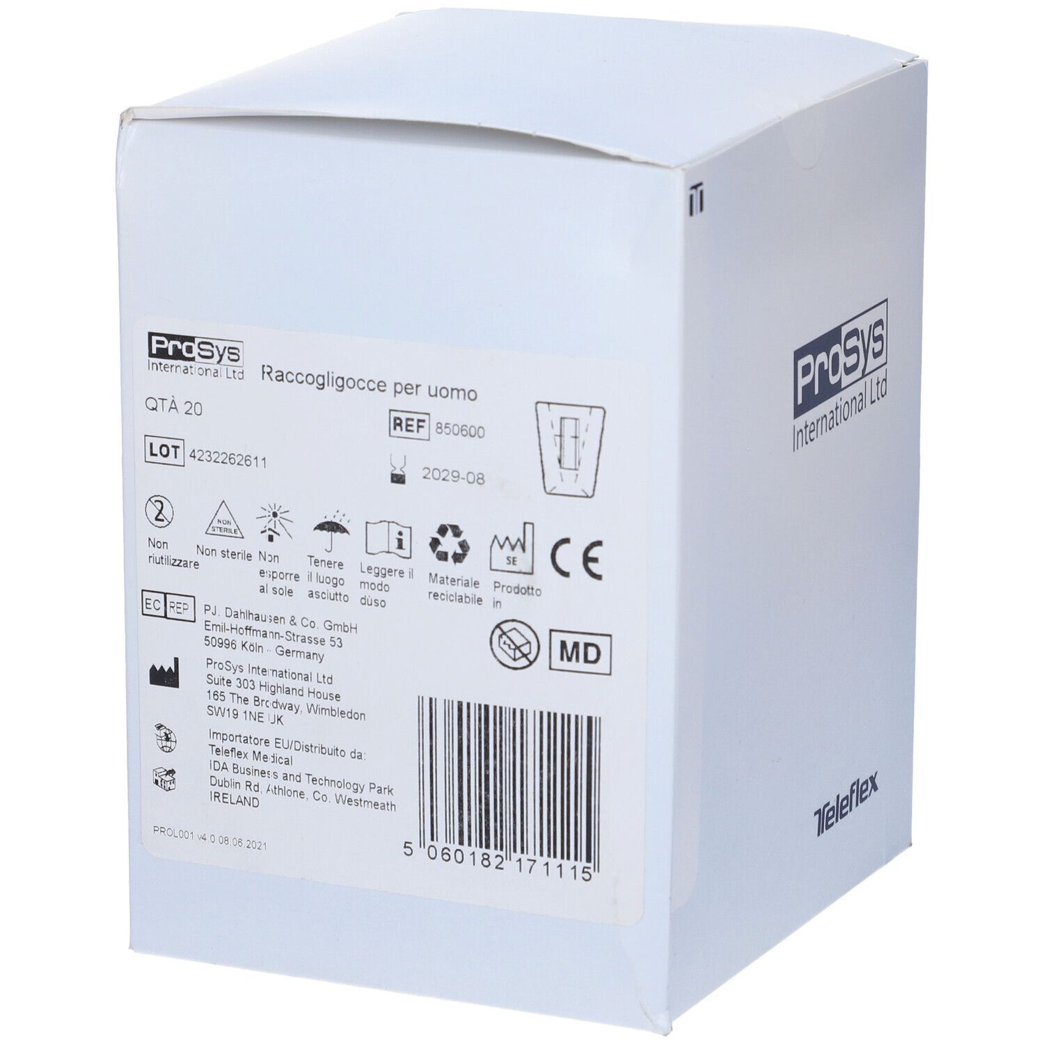 Scatola bianca con loghi ProSys e Teleflex. Contiene prodotti medici.